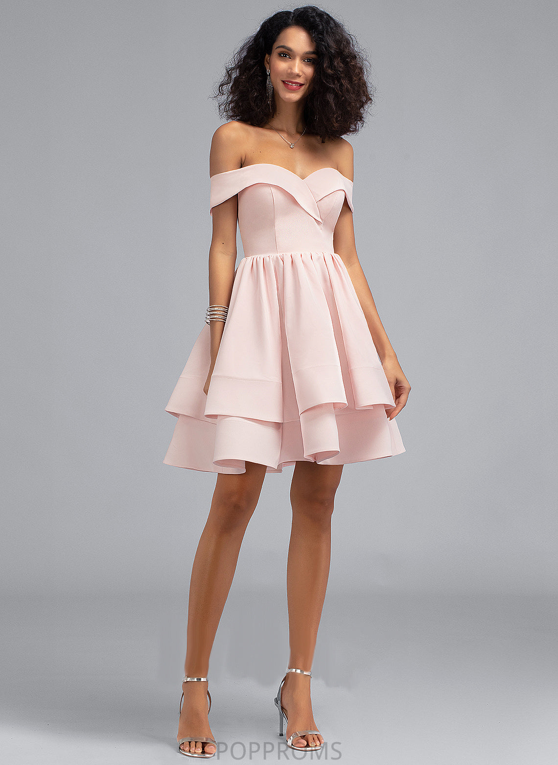 Hailie Off-the-Shoulder With A-Line Short/Mini Crepe Ruffles Cascading Prom Dresses Stretch