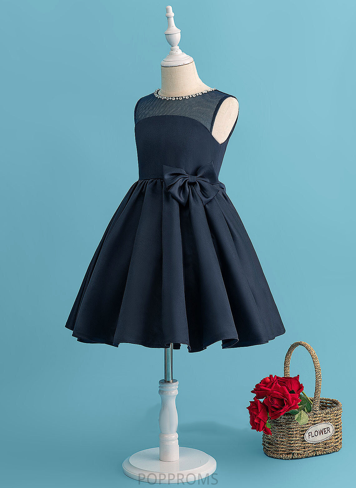 With Flower Girl Dresses Neck Scoop A-Line Flower Beading/Bow(s) Satin - Jocelyn Girl Knee-length Sleeveless Dress