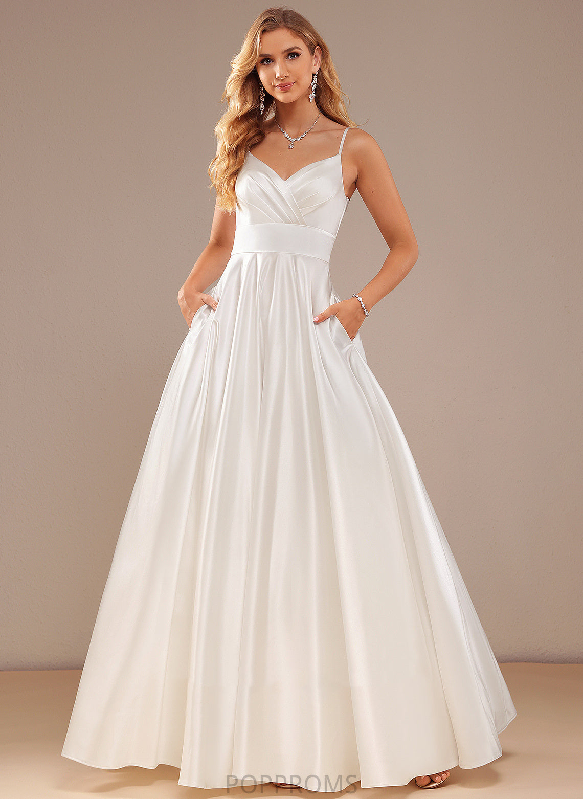 V-neck Satin Dress Floor-Length Wedding Dresses Wedding Priscilla Ball-Gown/Princess