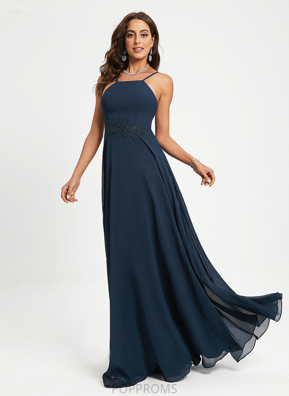 A-Line Floor-Length Halter Chiffon Prom Dresses Lace Alexandria