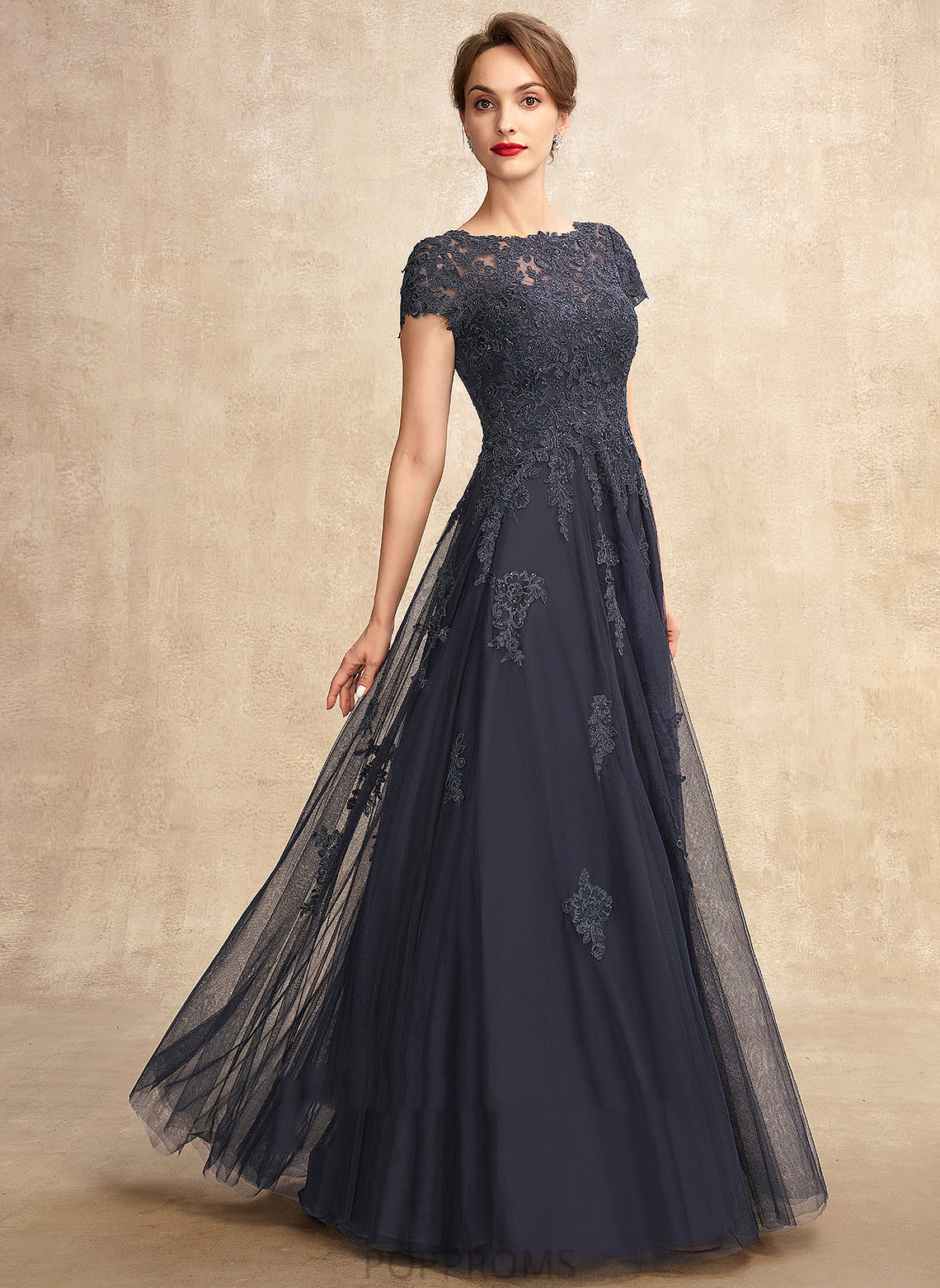 Mother Tulle the With Dress Mother of the Bride Dresses Lace Bride Beading Floor-Length of Scoop Neck A-Line Mckinley