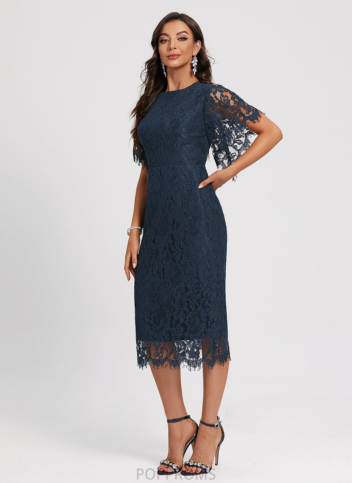 Lace Neck Clarissa Sheath/Column Scoop Dress Knee-Length Cocktail Cocktail Dresses