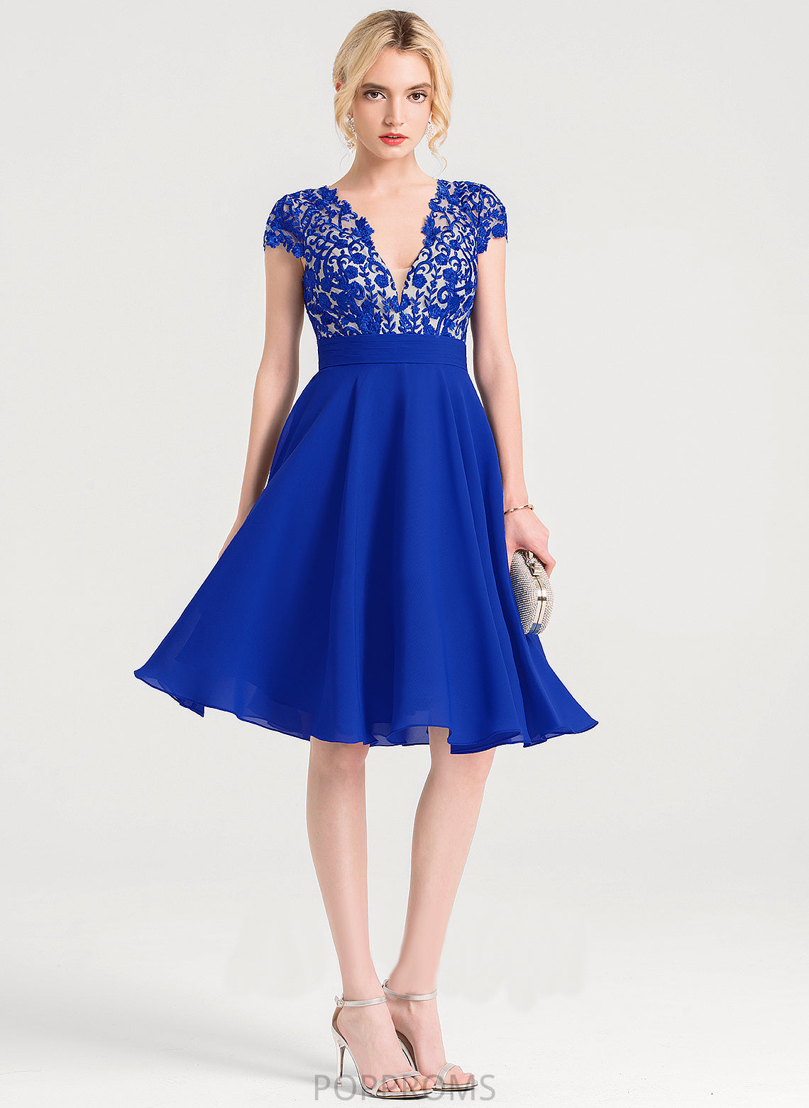 A-Line Knee-Length Lace Cocktail Cocktail Dresses V-neck With Sierra Chiffon Dress Ruffle