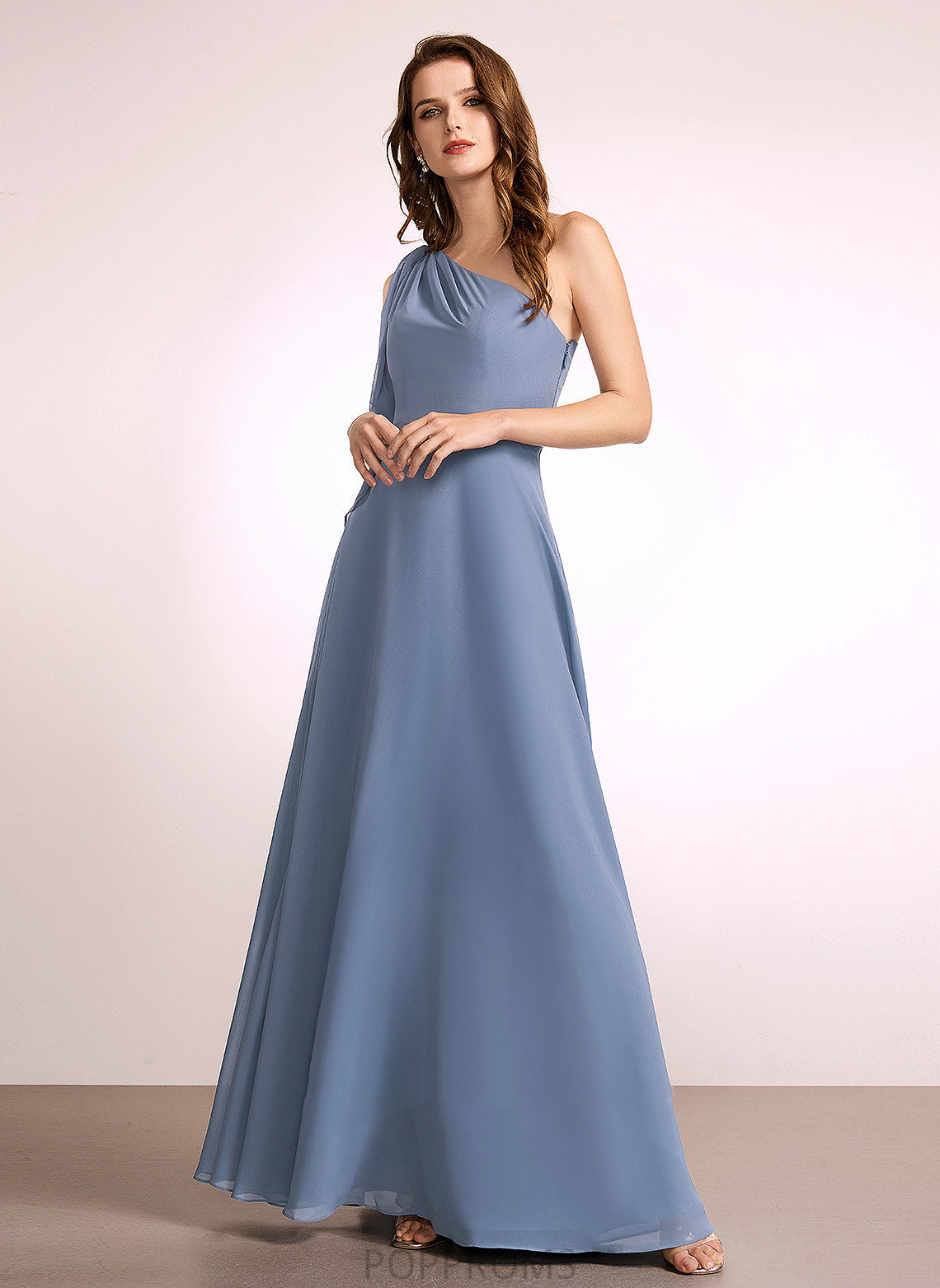 A-Line Floor-Length Embellishment Silhouette Length Neckline Fabric One-Shoulder Bow(s) Amy Natural Waist Straps Bridesmaid Dresses