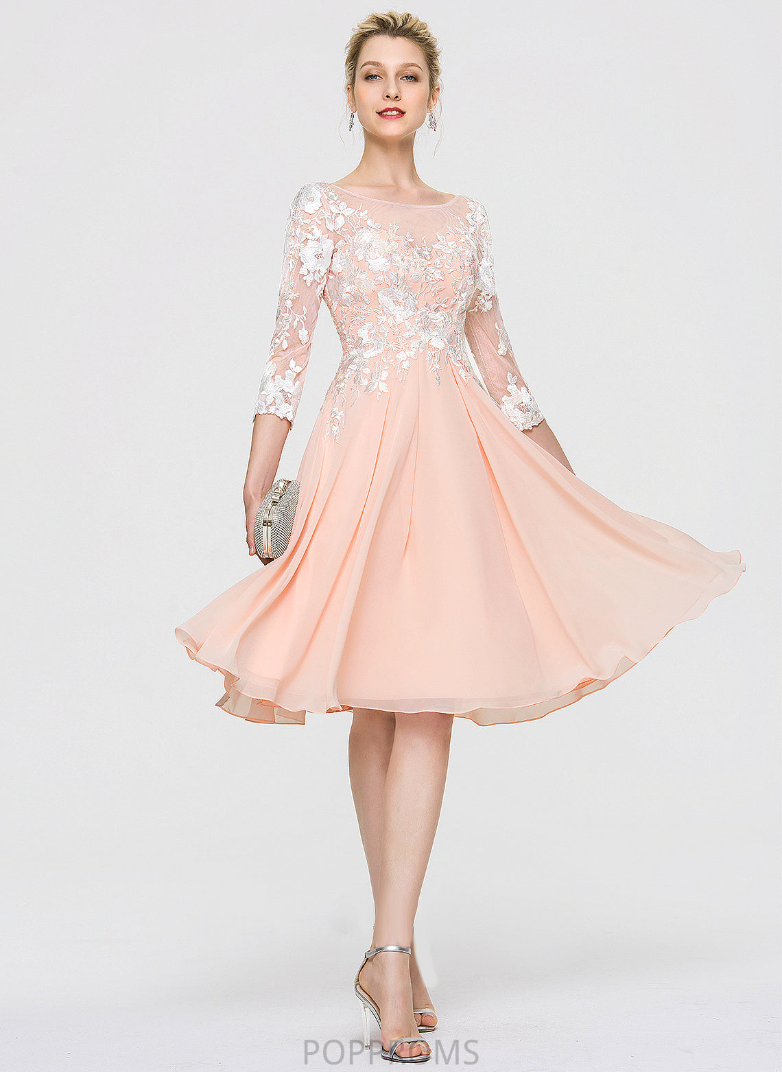 Chiffon Dress Scoop Wedding Dresses A-Line Wedding Winnie Knee-Length Lace