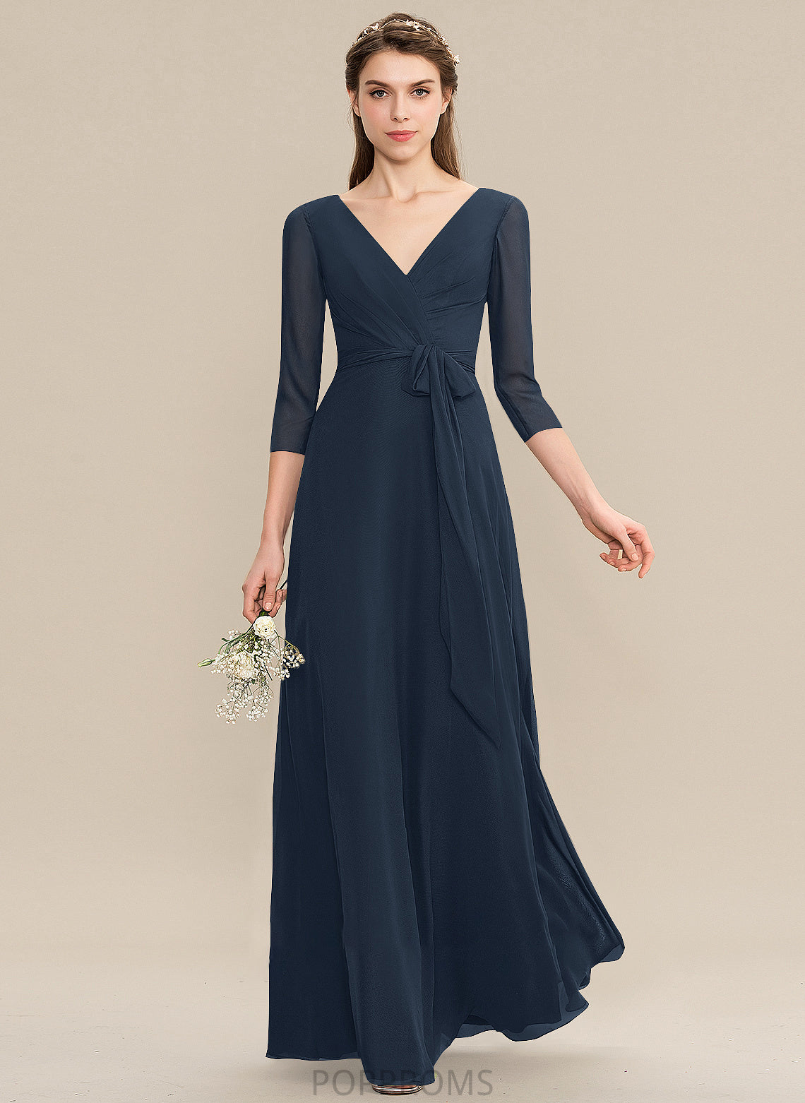 V-neck Length Bow(s) Ruffle Silhouette Fabric Floor-Length Embellishment A-Line Neckline Hedda Empire Waist Bridesmaid Dresses