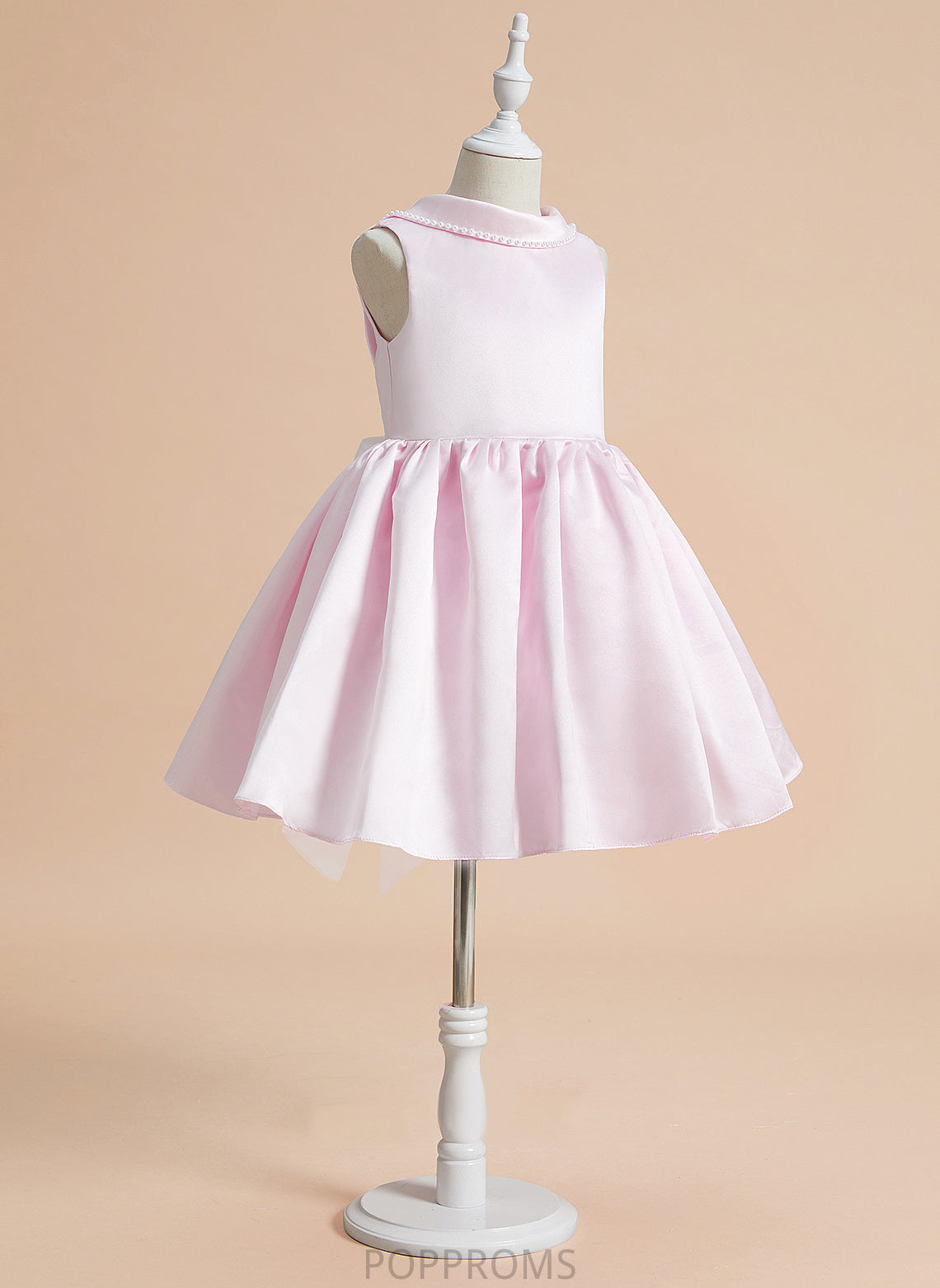 A-Line - Knee-length Girl Scoop Flower Girl Dresses Dress Satin Neck Flower Beading/Bow(s) Sleeveless With Erica