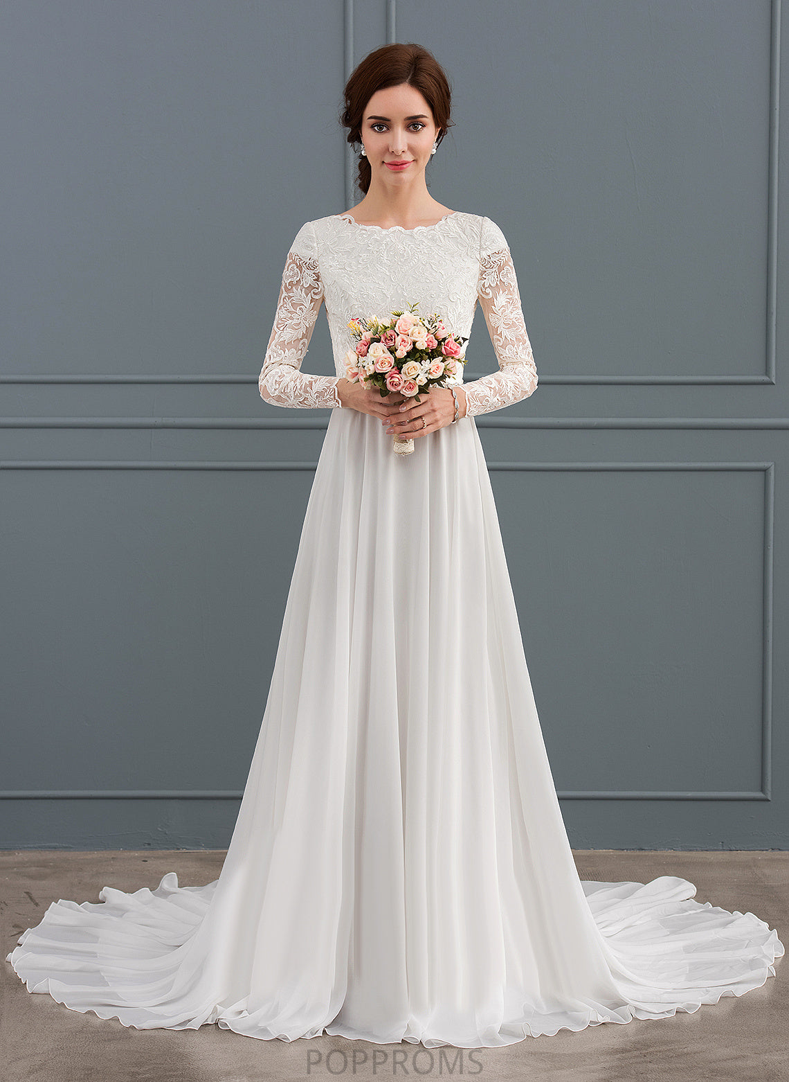 Wedding Dresses Beading Wedding A-Line With Chiffon Lace Louise Train Court Dress