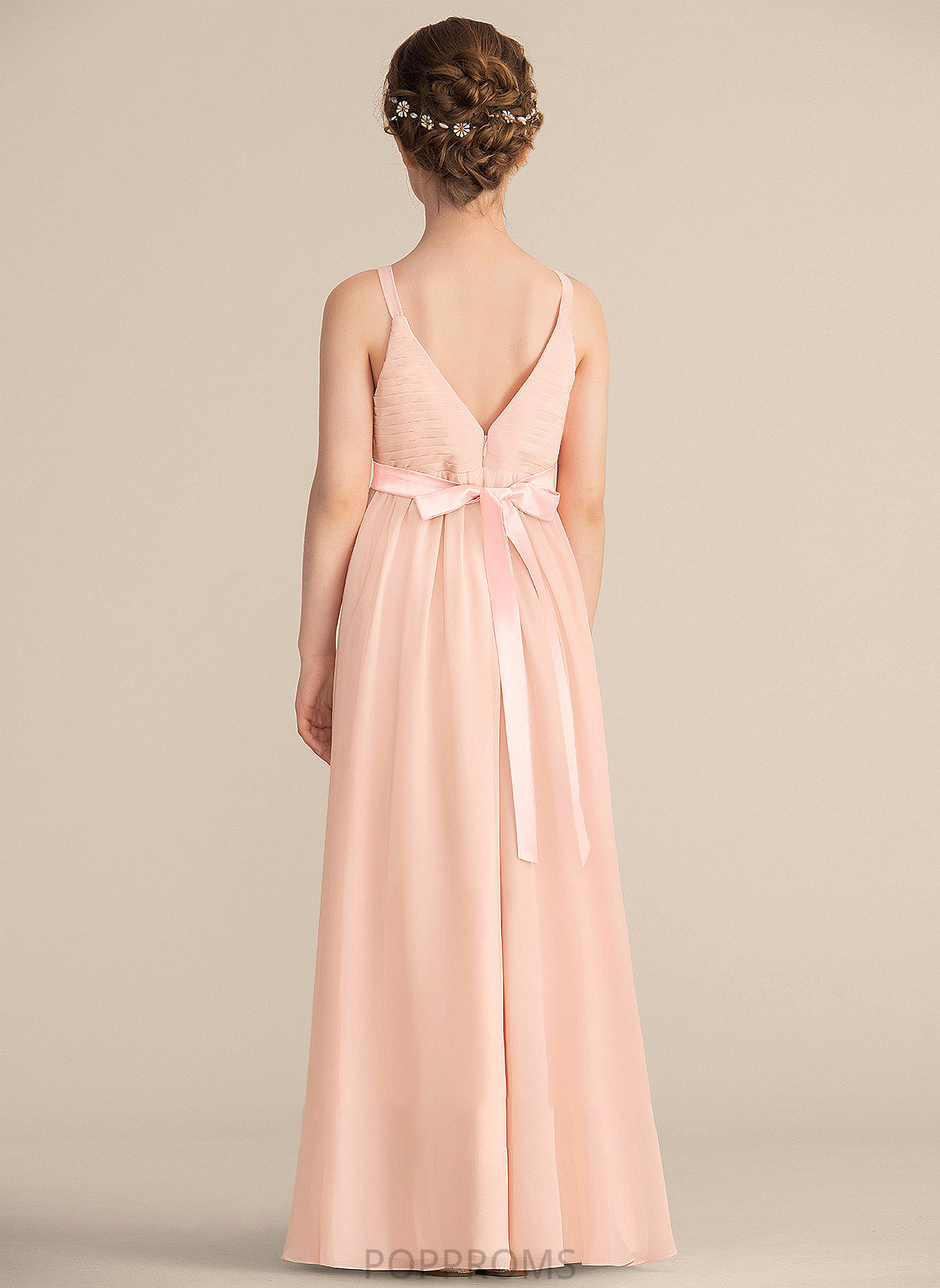 With Ruffle Floor-Length Bow(s) Junior Bridesmaid Dresses Chiffon A-Line V-neck Monserrat