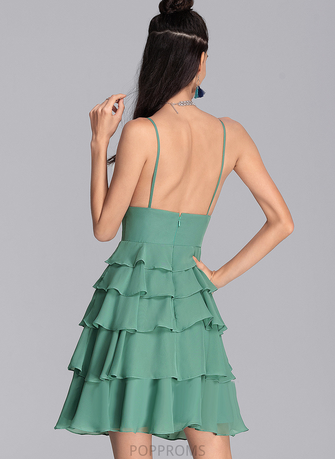 Dress Ruffles Cascading A-Line Belen Homecoming Dresses With V-neck Short/Mini Homecoming Chiffon