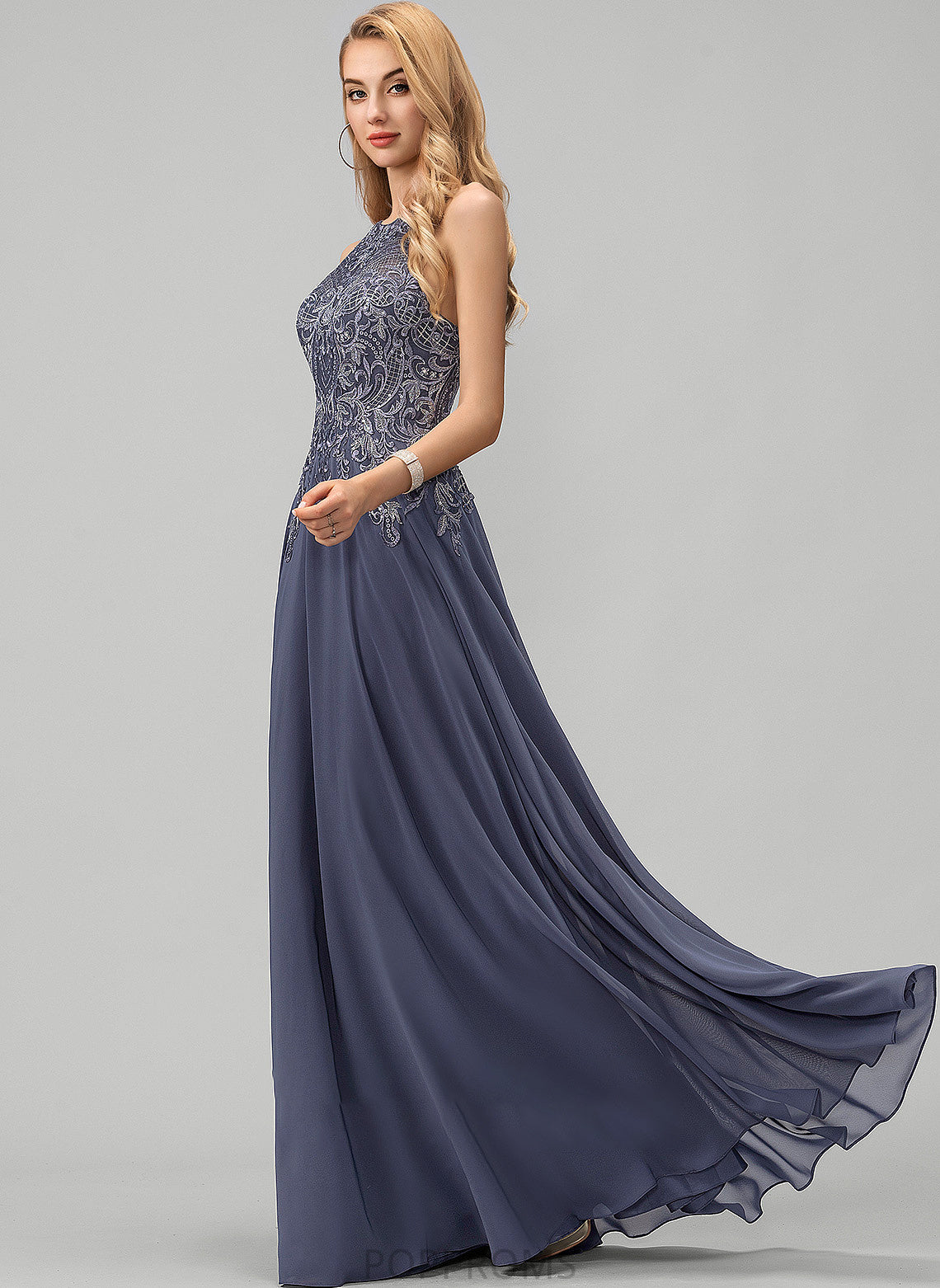 Neck With A-Line Sequins Brittany Scoop Floor-Length Prom Dresses Lace Chiffon