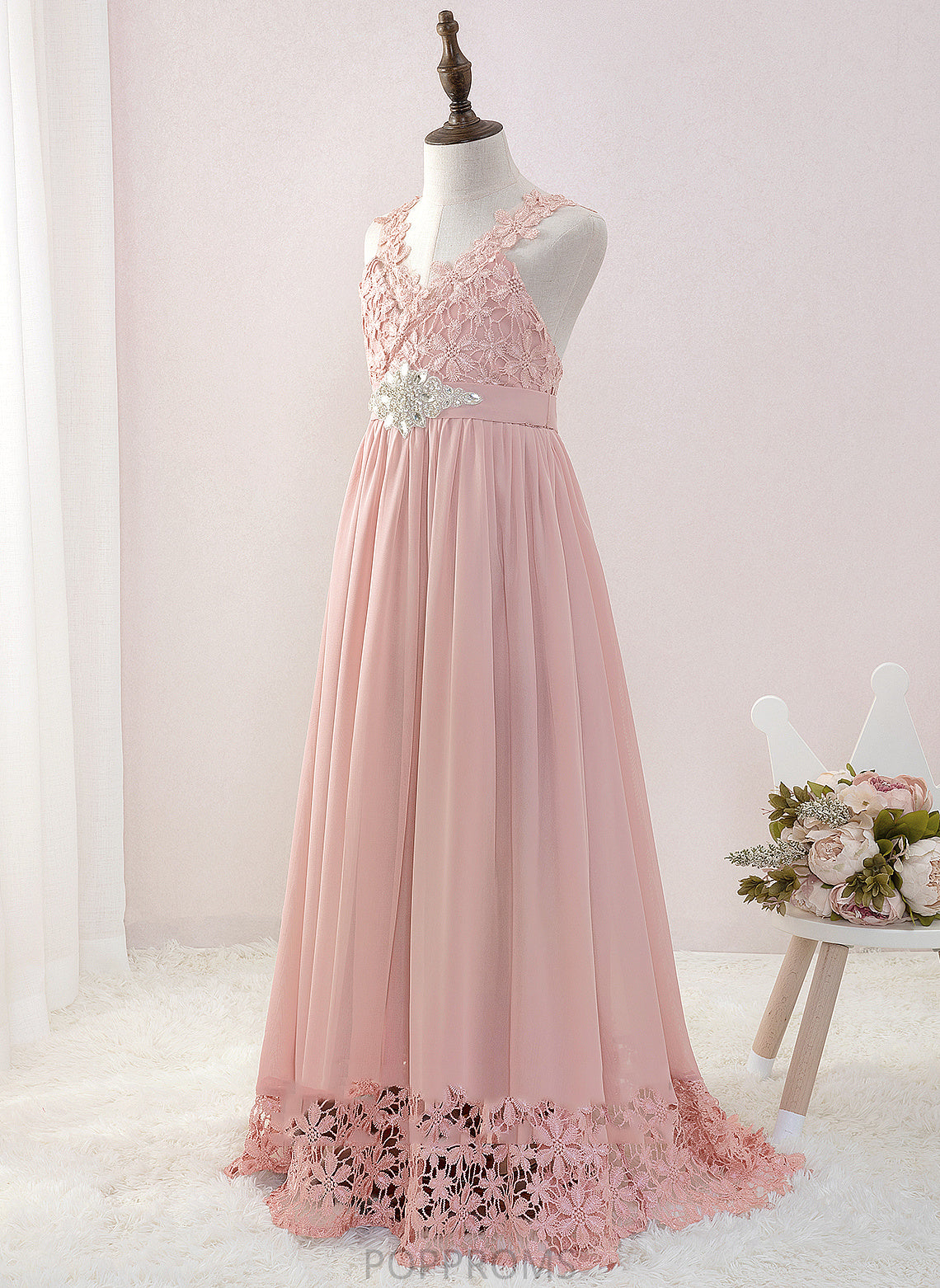 Flower Girl Dresses Nadia Girl Dress Sleeveless V-neck - A-Line Beading With Floor-length Chiffon/Lace Flower