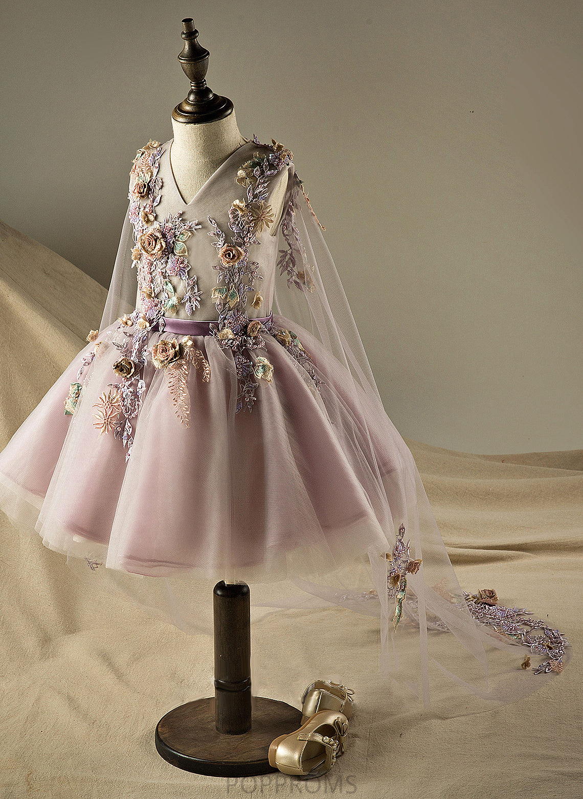 A-Line Sleeveless Knee-length - Flower Girl Dresses Macie V-neck Flower Dress Beading/Flower(s)/Sequins Girl Organza/Tulle With