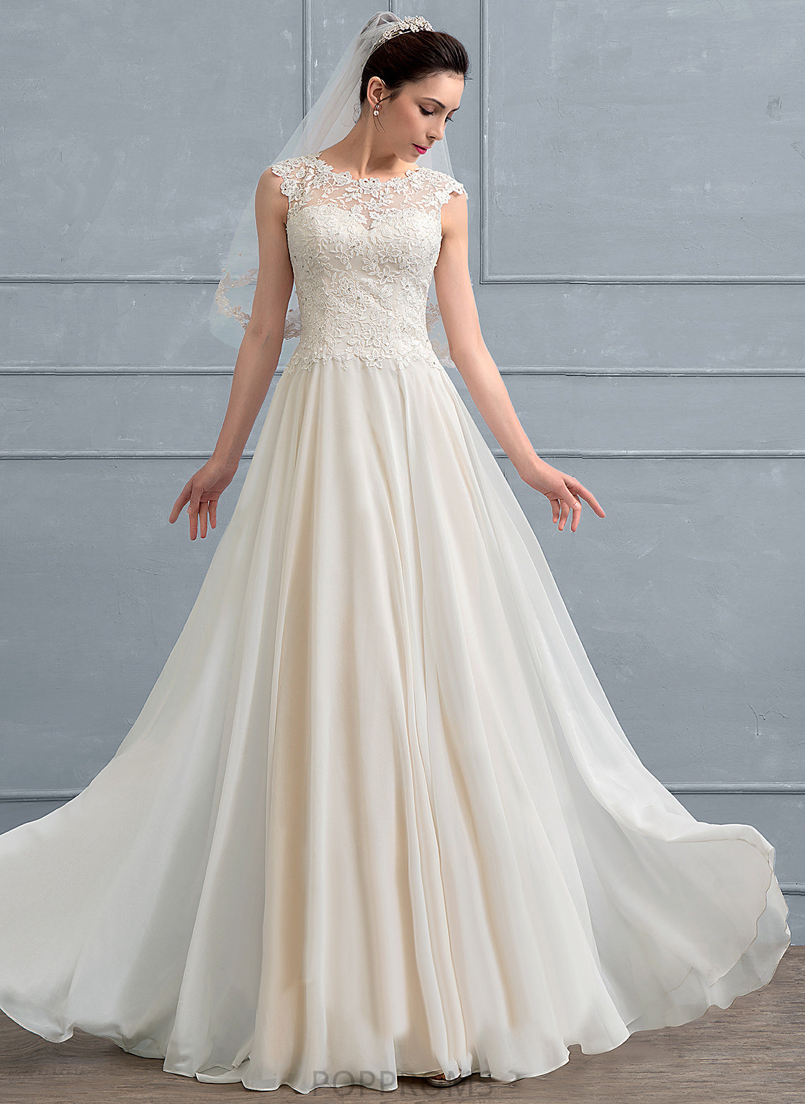 Beading Scoop Floor-Length A-Line With Lace Kendra Sequins Wedding Dresses Dress Wedding Neck Chiffon