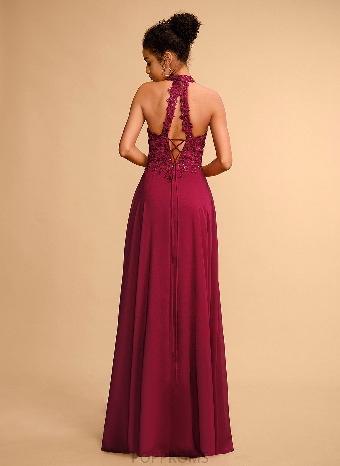 Chiffon With Prom Dresses Erika Halter A-Line Sequins Floor-Length Lace