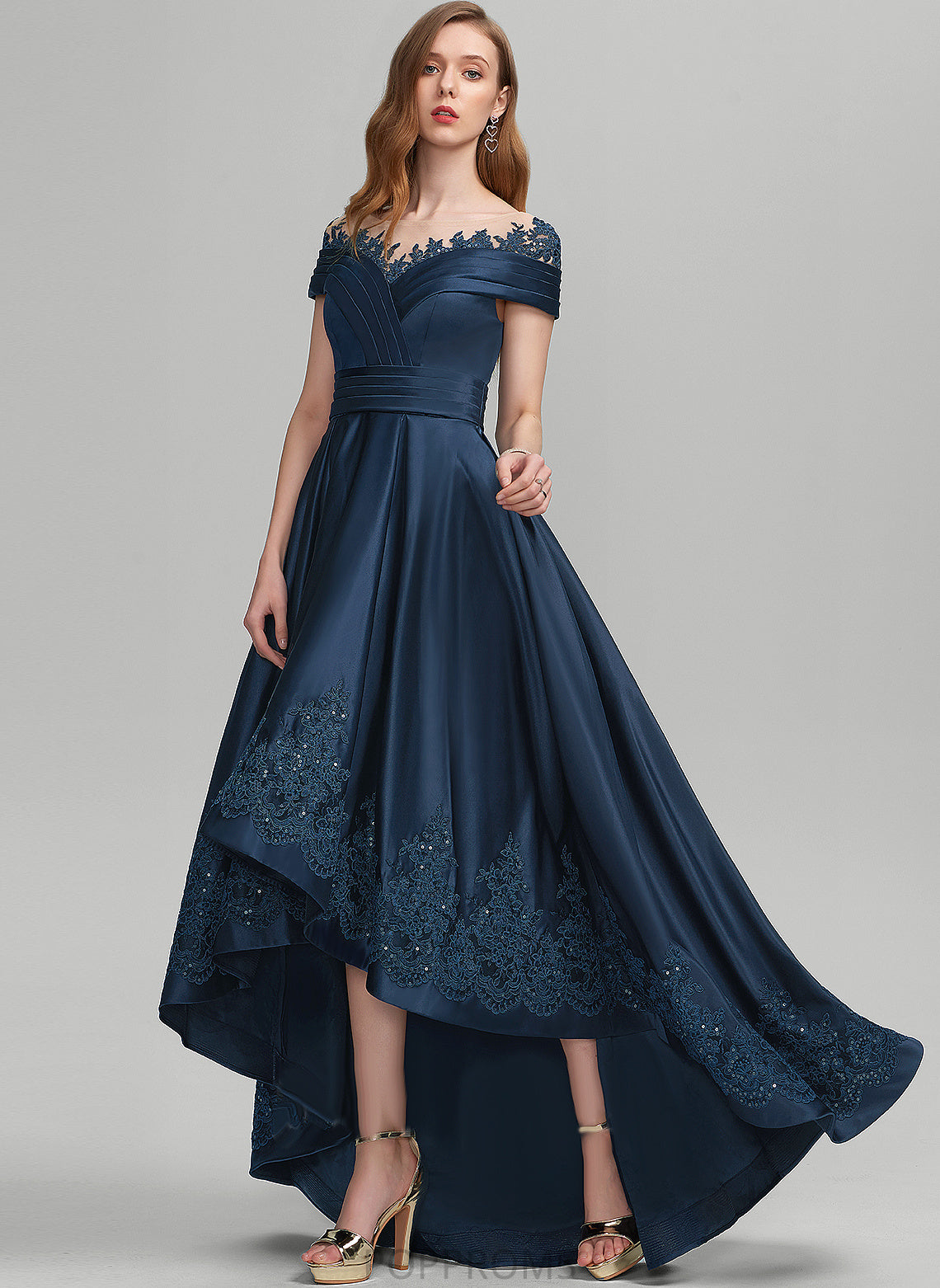 Scoop Satin Prom Dresses Ball-Gown/Princess Sequins With Lorelei Asymmetrical Lace