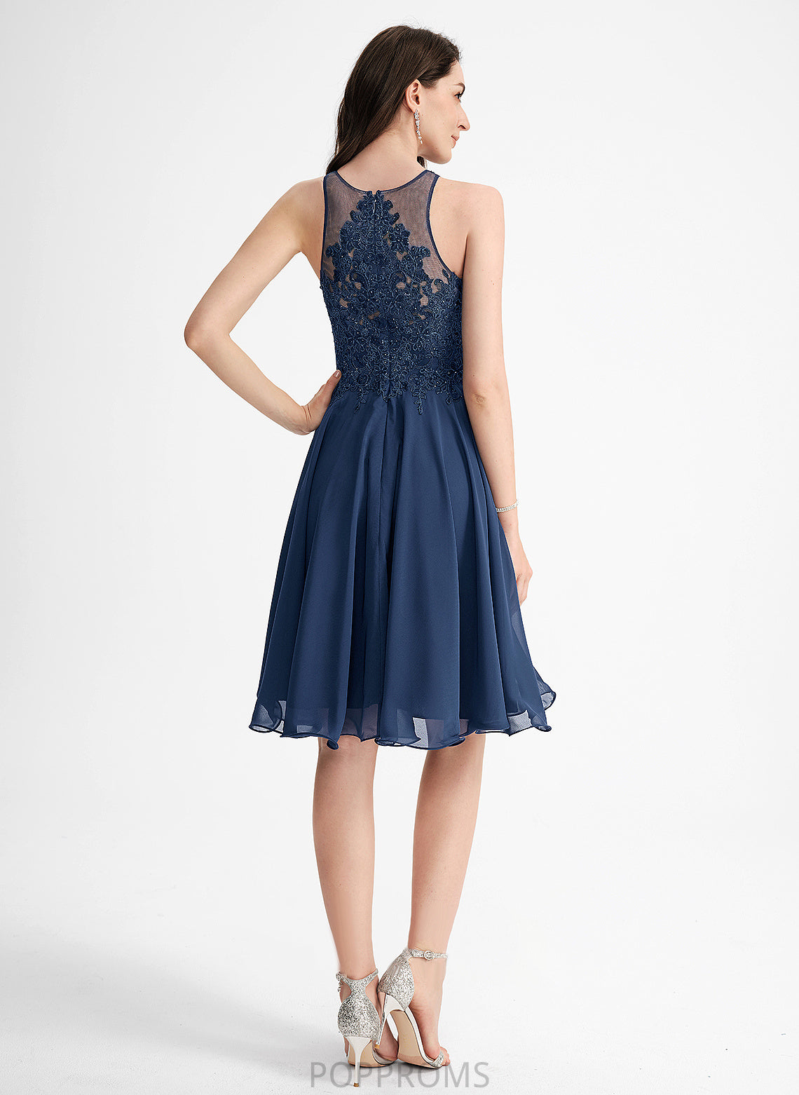 Dress Beading Scoop Cocktail Dresses Dulce With Knee-Length Lace Chiffon A-Line Neck Cocktail Lace