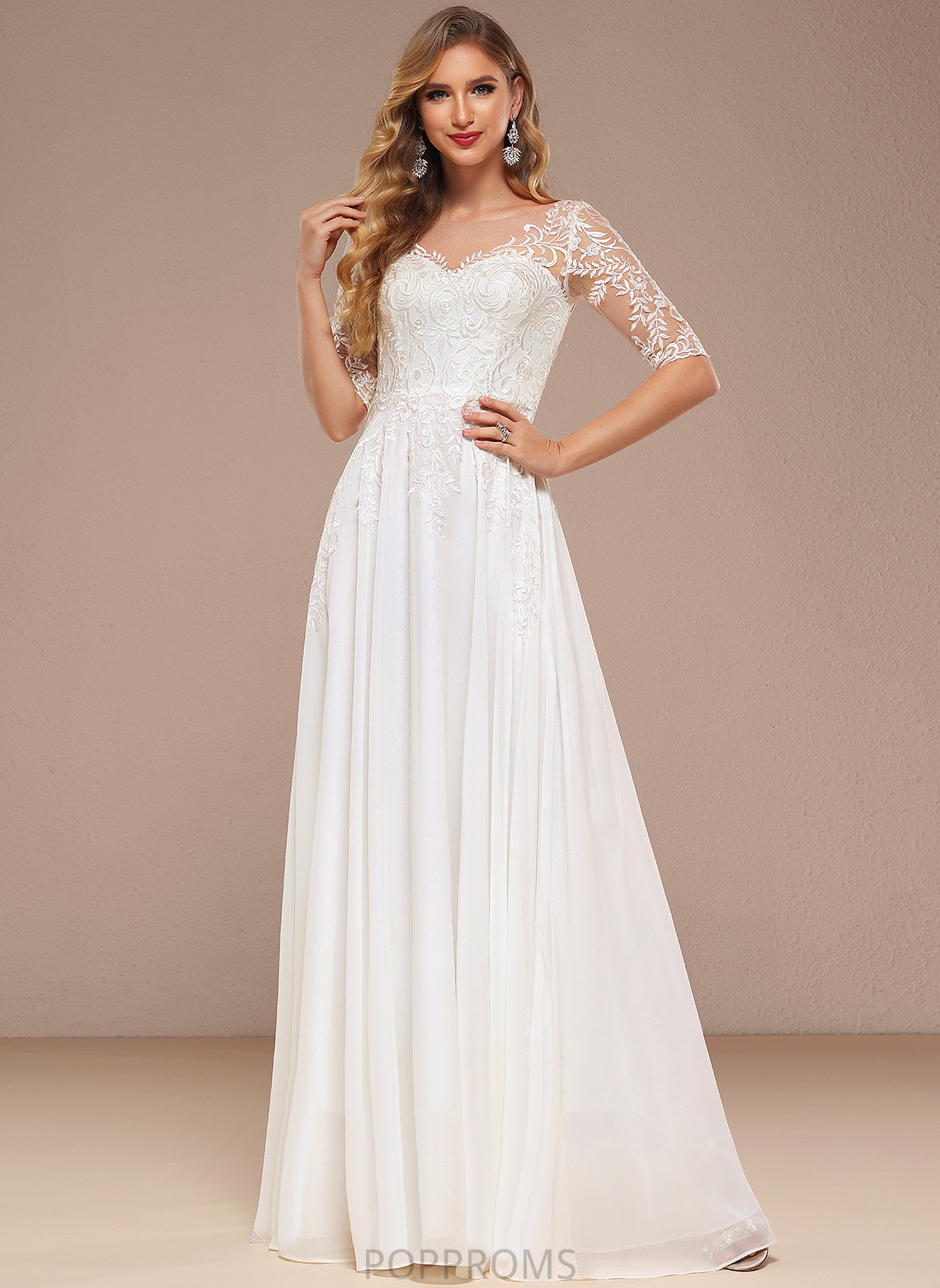 Floor-Length Wedding Dresses Corinne Lace A-Line Wedding V-neck Dress Chiffon