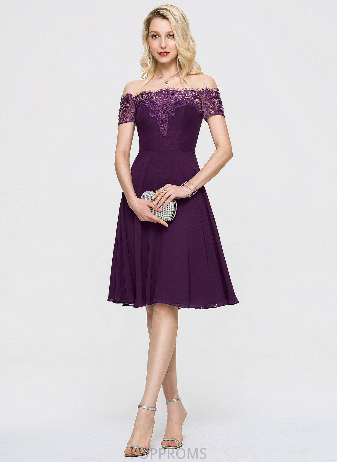 Lace Off-the-Shoulder Lace Dress A-Line Beading Cocktail Dresses Chiffon Laci Knee-Length Cocktail With