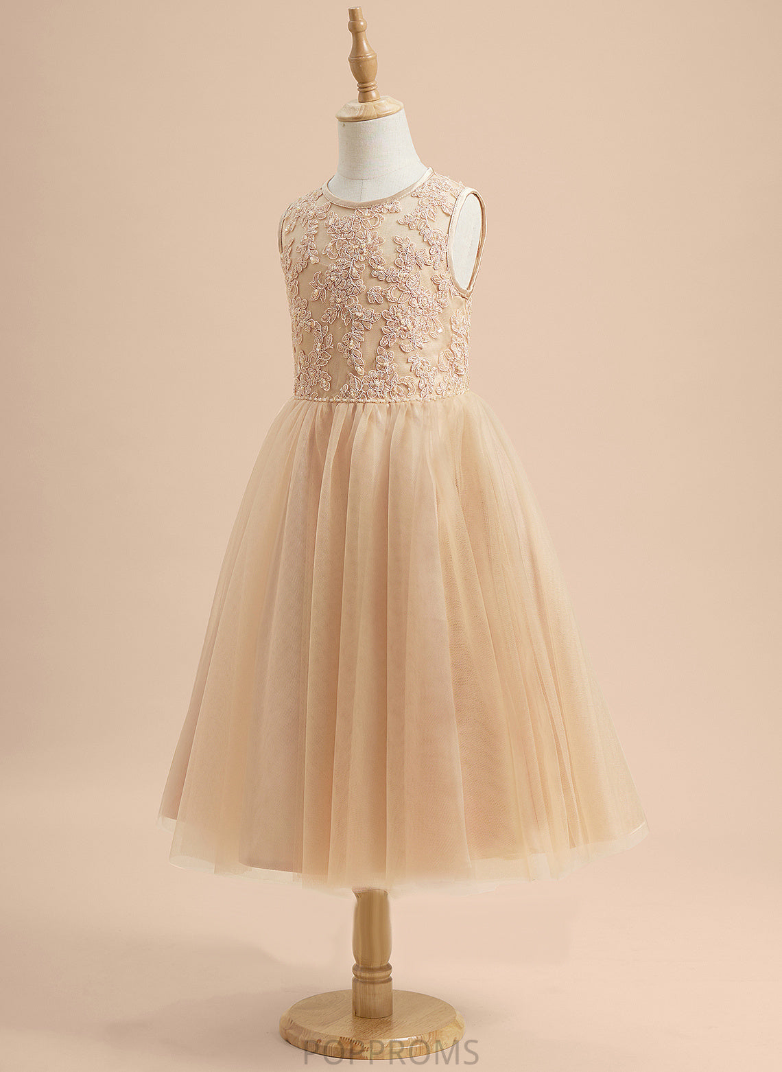 - Sleeveless Scoop Beading/Sequins Flower Tea-length Girl Flower Girl Dresses Dress Tulle/Lace A-Line With Neck Jacey