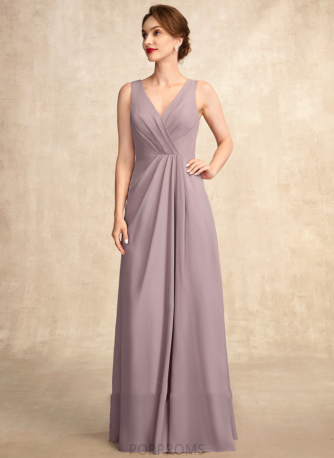 the Ruffle Bride Chiffon Floor-Length Mother of the Bride Dresses Mother Dress With Kaylyn A-Line V-neck of