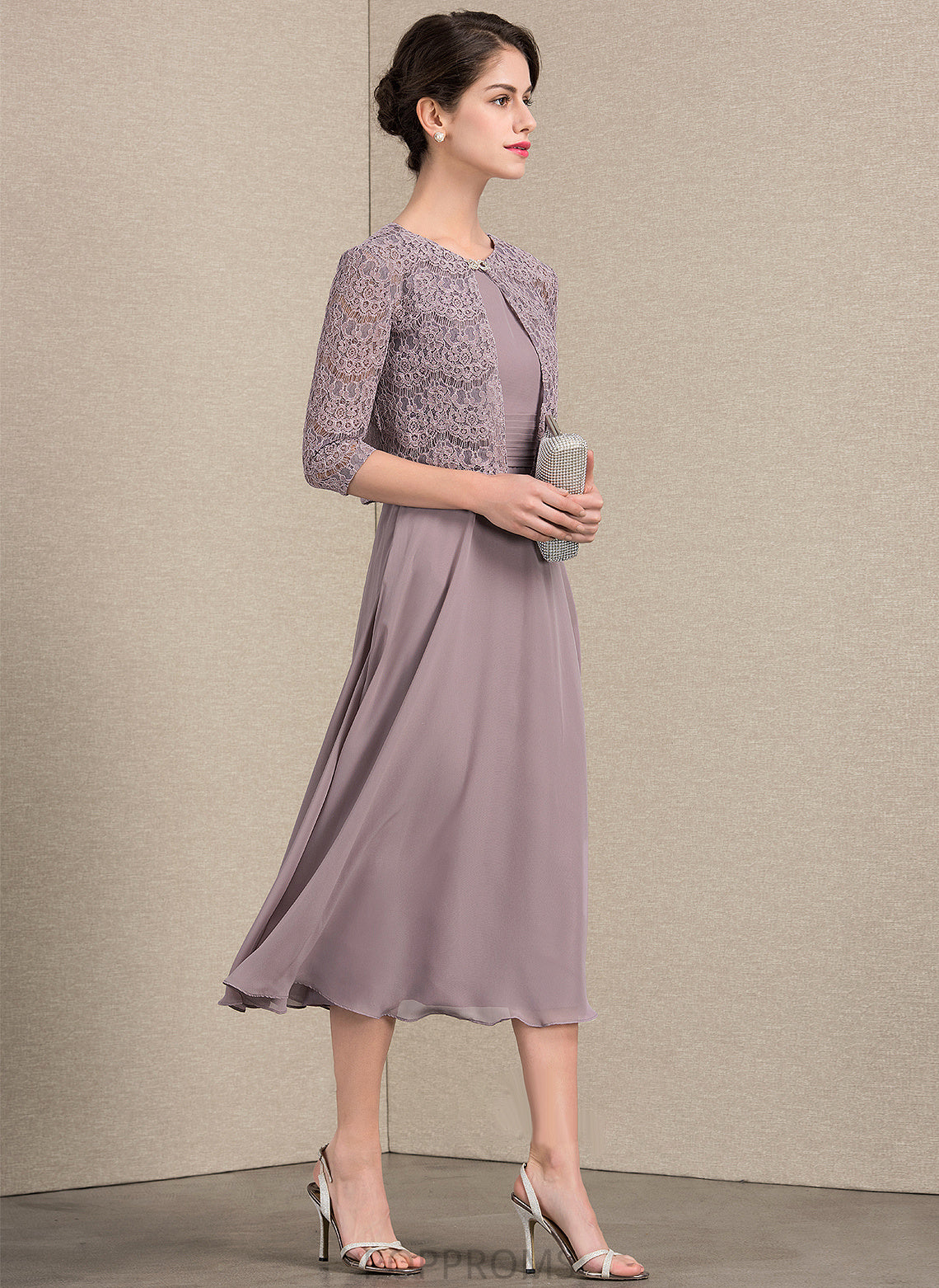 With Bride Dress of Mildred the Mother A-Line Tea-Length Chiffon Neck Scoop Ruffle Mother of the Bride Dresses