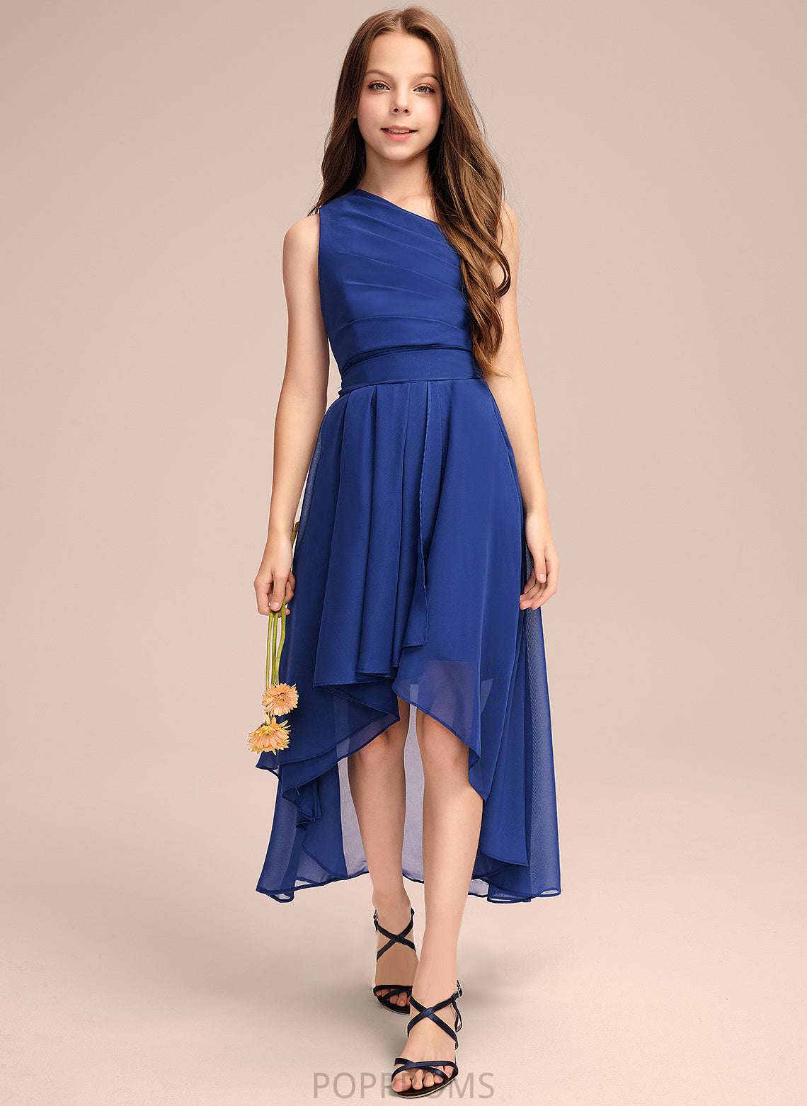 With Claudia One-Shoulder Asymmetrical Bow(s) A-Line Chiffon Ruffles Junior Bridesmaid Dresses