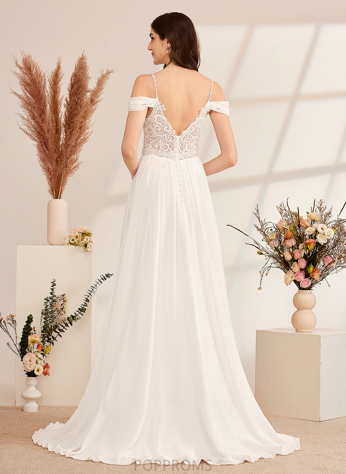 Wedding A-Line Beading Dress Sequins Justice Wedding Dresses V-neck Train Sweep With