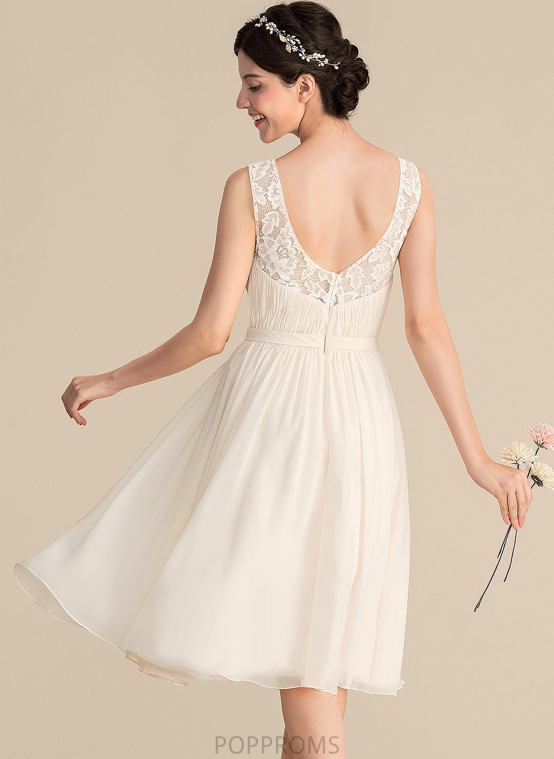 Dress Ruffle V-neck Cocktail Dresses Chiffon Knee-Length Cherish With A-Line Lace Cocktail