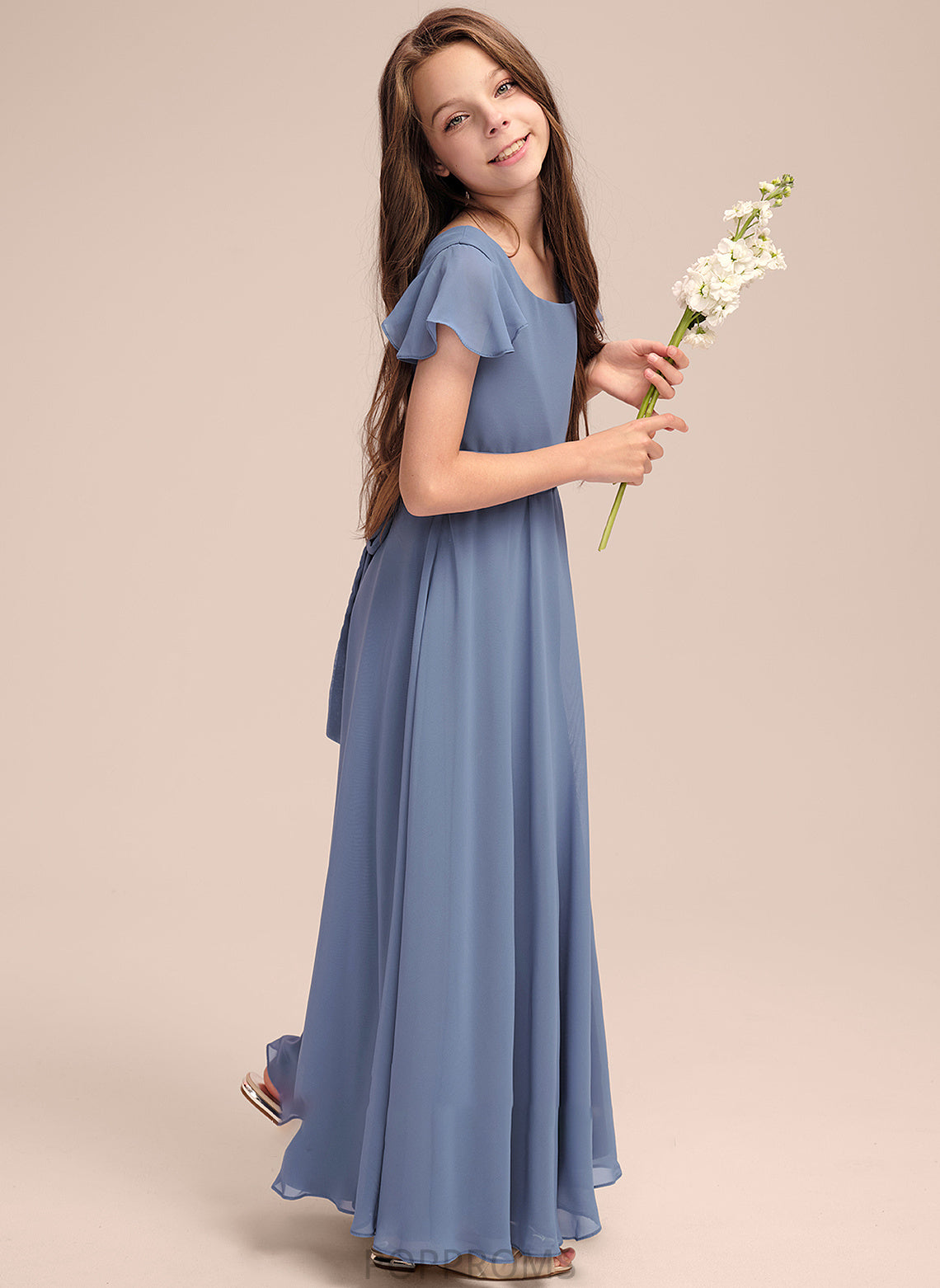 With Junior Bridesmaid Dresses Neck Bow(s) Scoop A-Line Winifred Floor-Length Chiffon