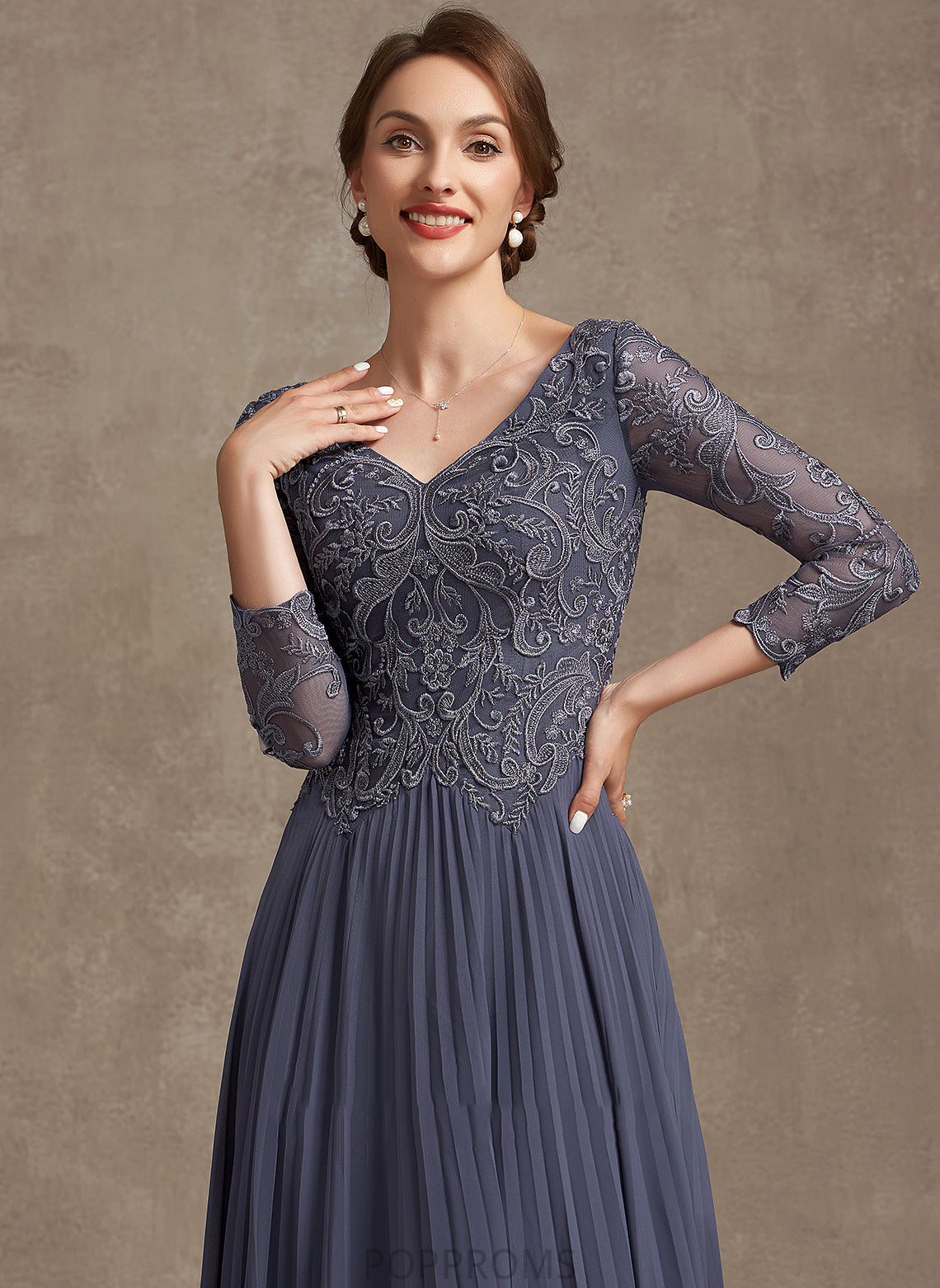 Mother of the Bride Dresses Bride the of Mother V-neck Chiffon A-Line Ankle-Length Lace Dress Charity