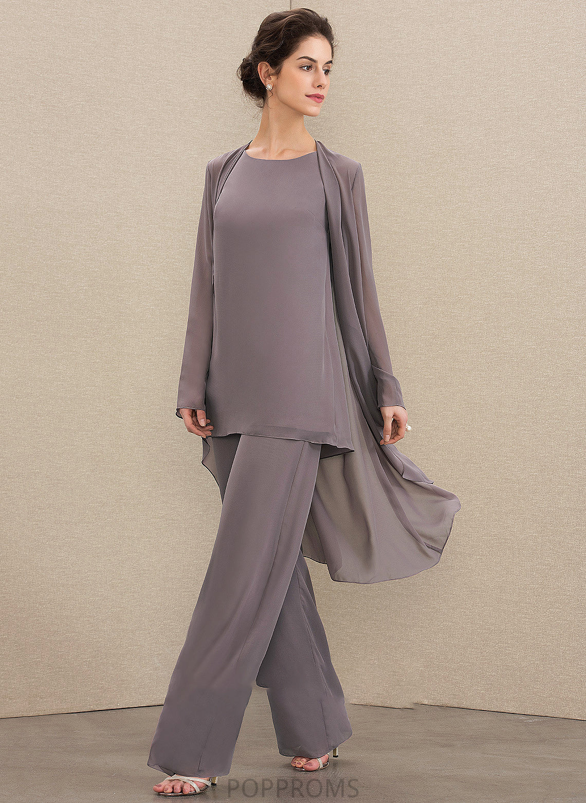 Bride Mother of the Bride Dresses Leila Mother Floor-Length the Scoop Chiffon Jumpsuit/Pantsuit of Dress Neck