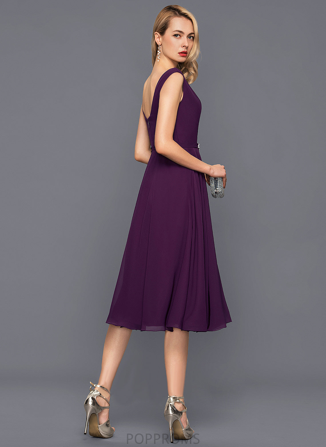 Yvonne Cocktail With Beading Cocktail Dresses Neck Chiffon Knee-Length Dress Cowl Sequins A-Line