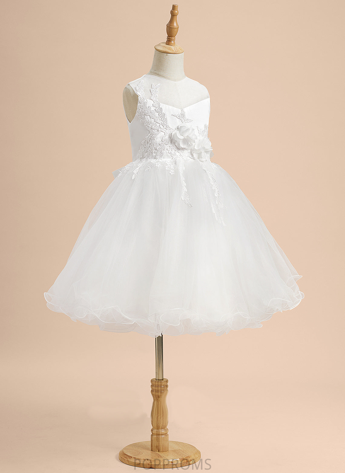 Sleeveless Girl Neck Dress Knee-length Satin/Tulle With Jenny Flower - Lace/Flower(s)/Bow(s) Flower Girl Dresses A-Line Scoop