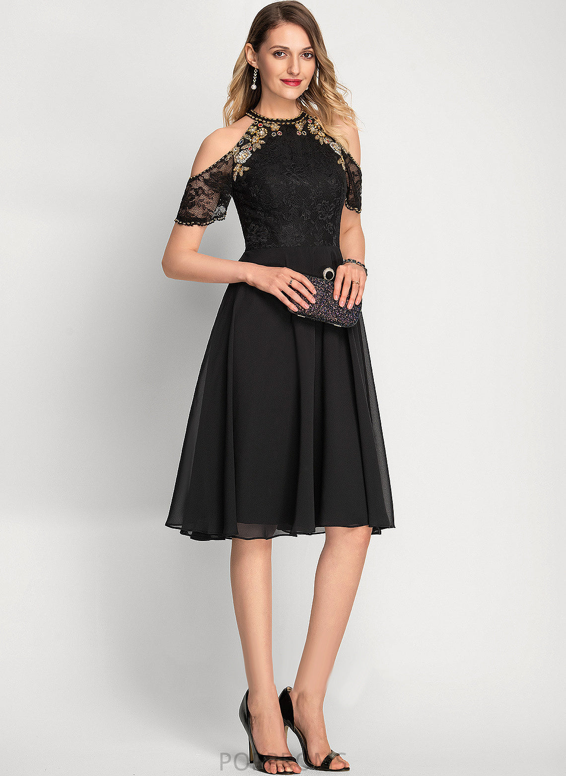 Cherish Beading Chiffon Cocktail With Sequins A-Line Lace Scoop Dress Cocktail Dresses Neck Knee-Length