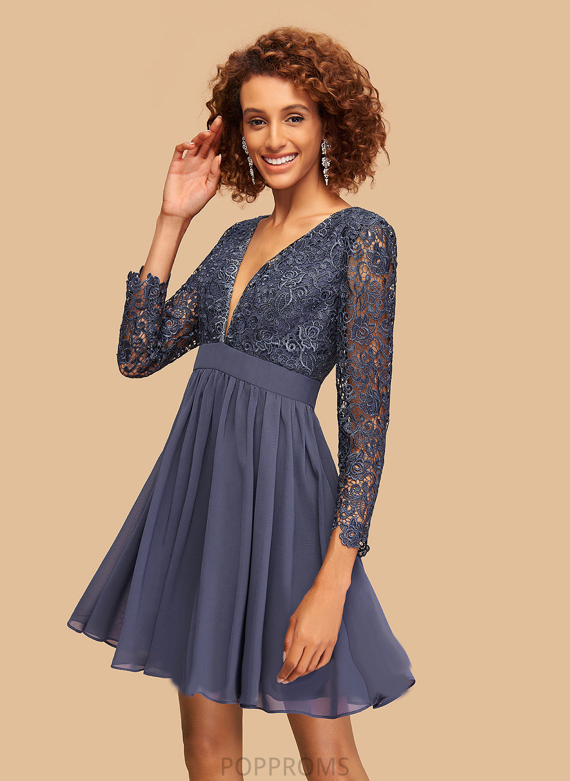 A-Line Micaela Homecoming With Dress Chiffon Homecoming Dresses Short/Mini V-neck Lace