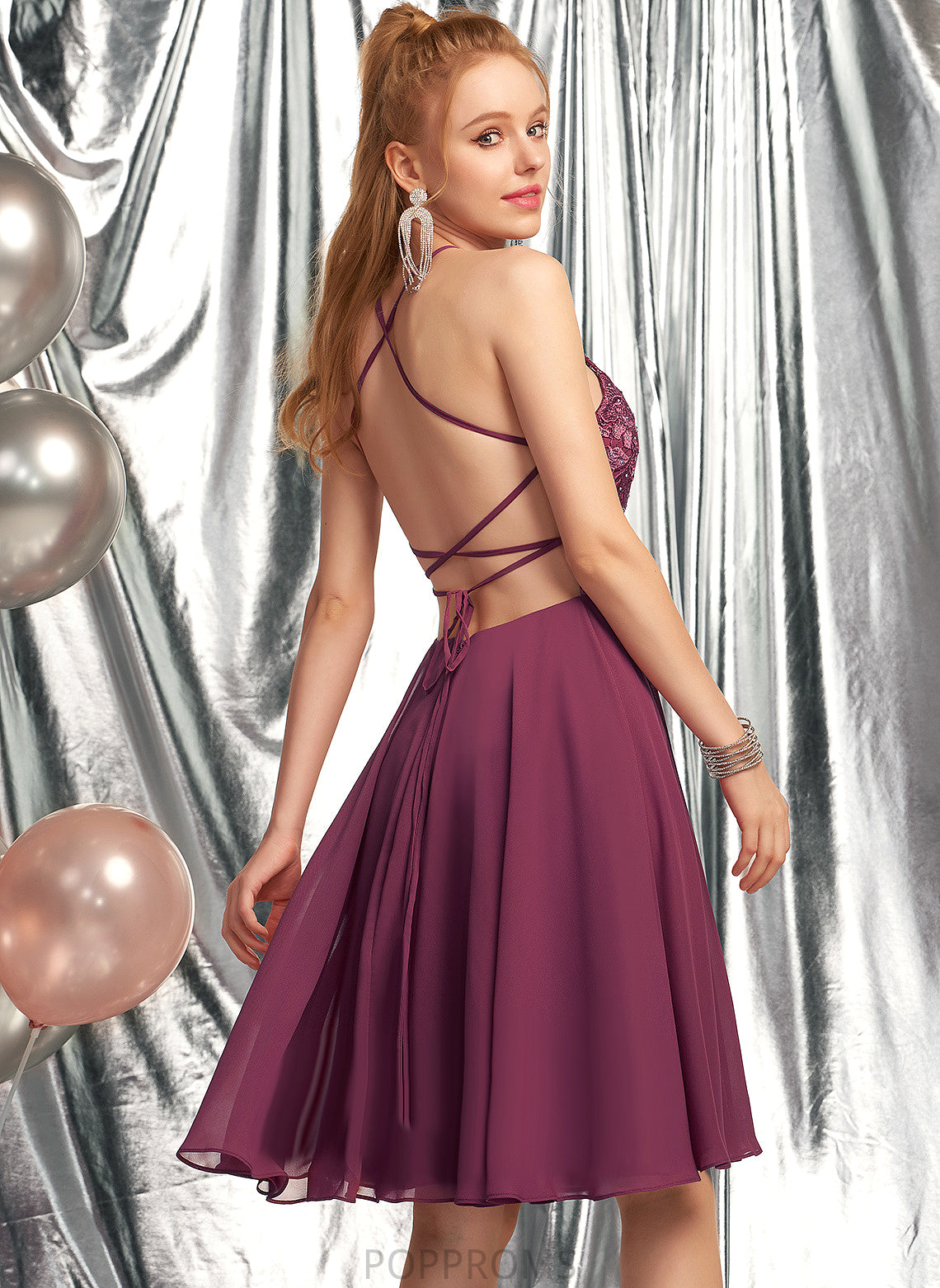 Knee-Length Beading Scoop Chiffon With Prom Dresses Cara A-Line