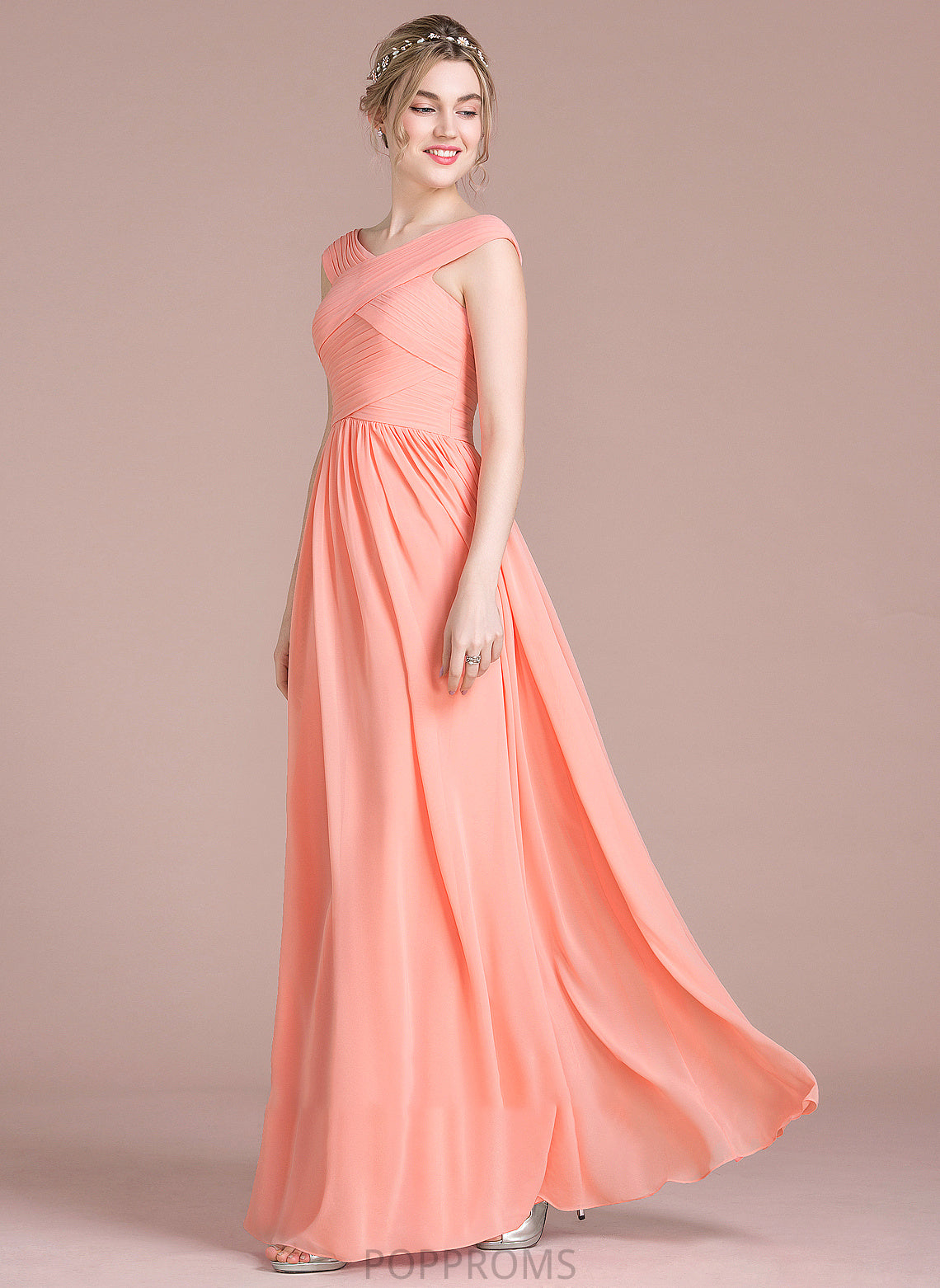 Ruffle Chiffon With Floor-Length Ball-Gown/Princess V-neck Prom Dresses Elisa