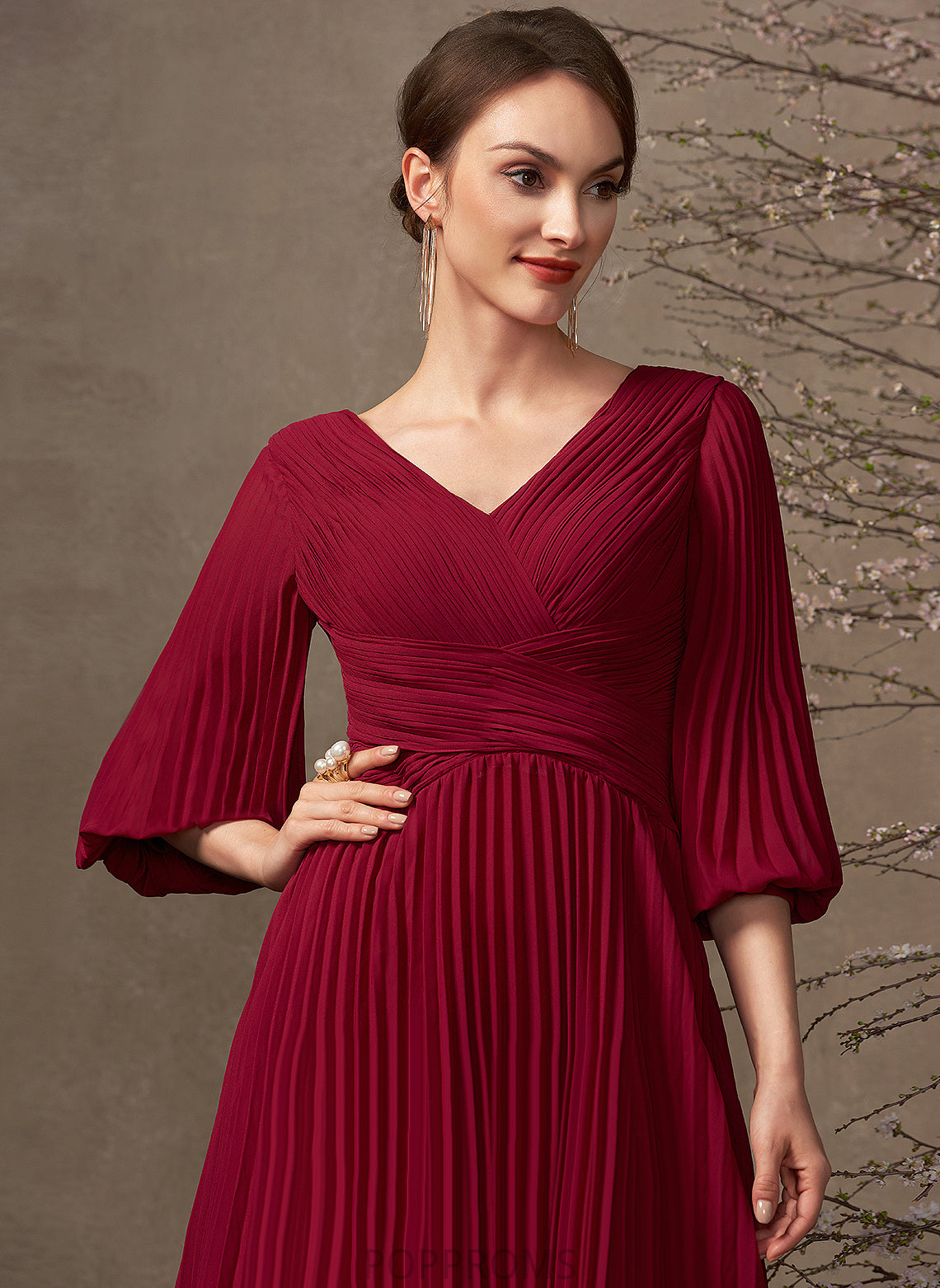 A-Line With Marlie V-neck Cocktail Chiffon Cocktail Dresses Dress Pleated Tea-Length