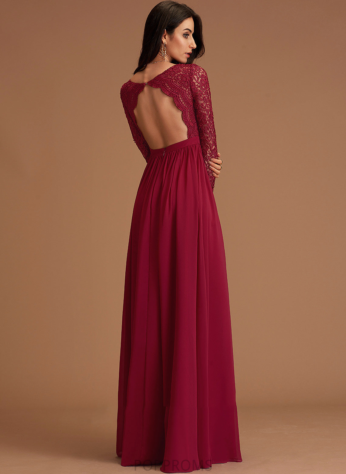 Lace Sahna With A-Line Prom Dresses Floor-Length V-neck Chiffon