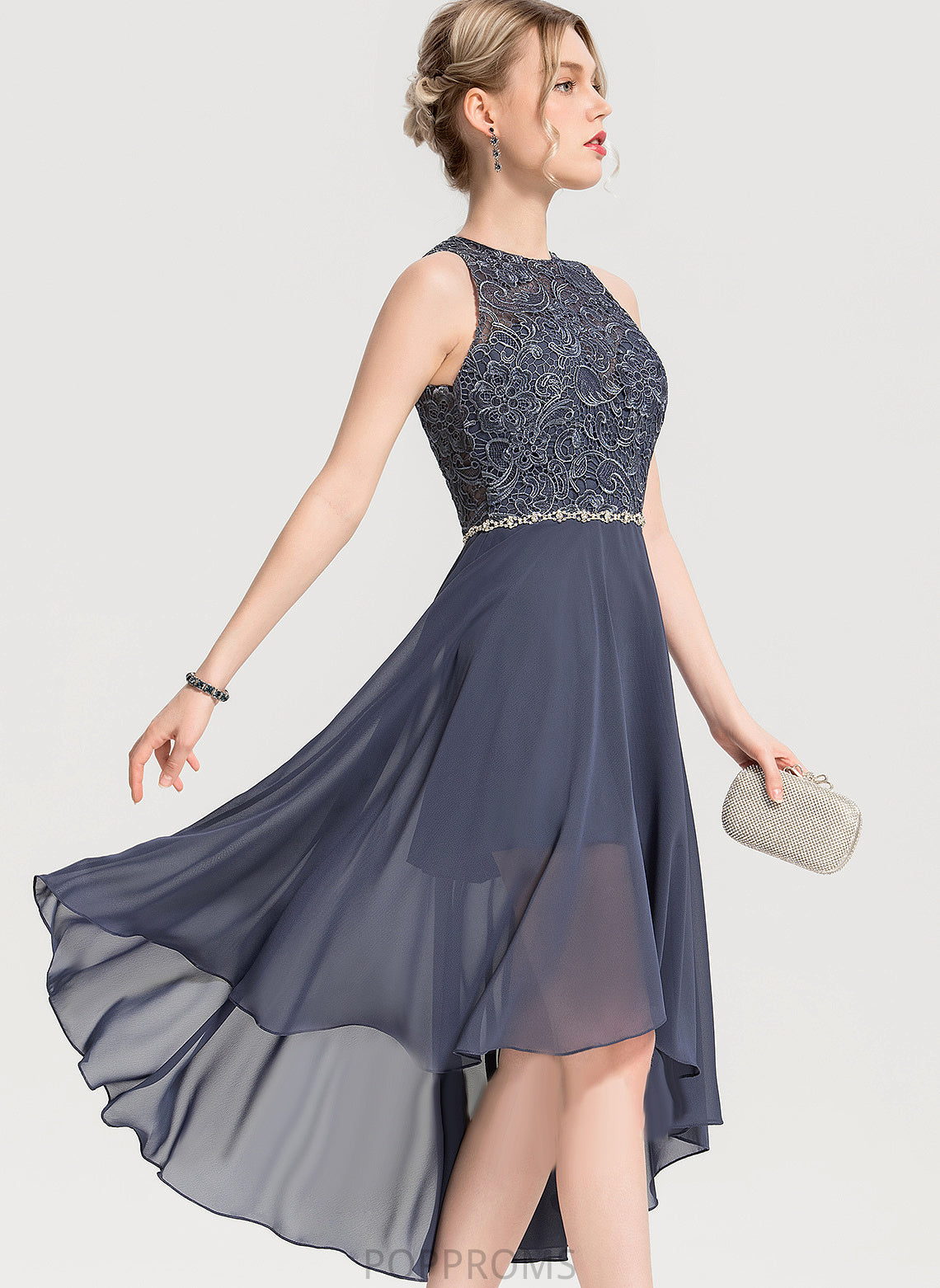 Lace Beading Cocktail Mallory Chiffon A-Line With Asymmetrical Cocktail Dresses Neck Dress Scoop