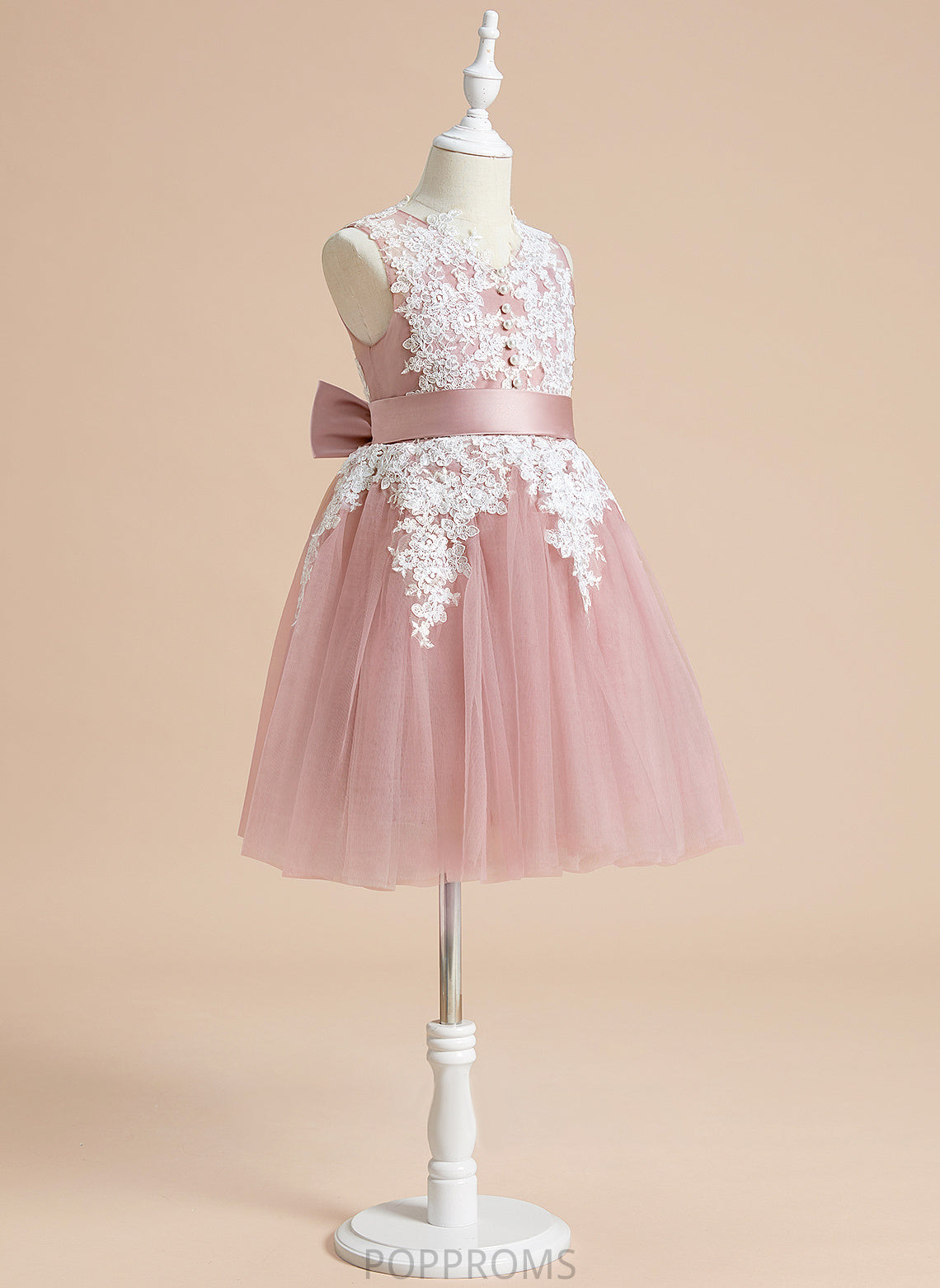 Flower Girl Dresses Dress Tulle/Lace V-neck Sleeveless Marisol Knee-length Girl Flower Bow(s) - With A-Line