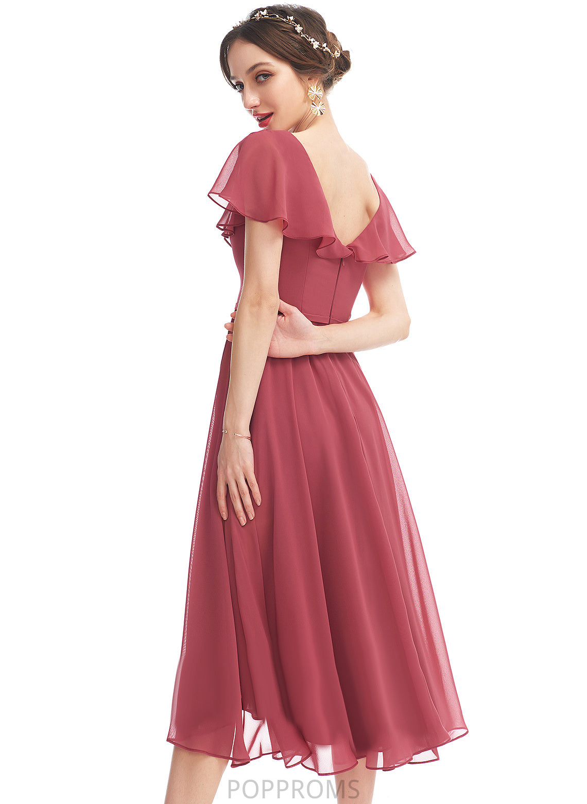 Silhouette Length Fabric Asymmetrical Embellishment Neckline Ruffle A-Line V-neck Leticia Spaghetti Staps Floor Length Bridesmaid Dresses