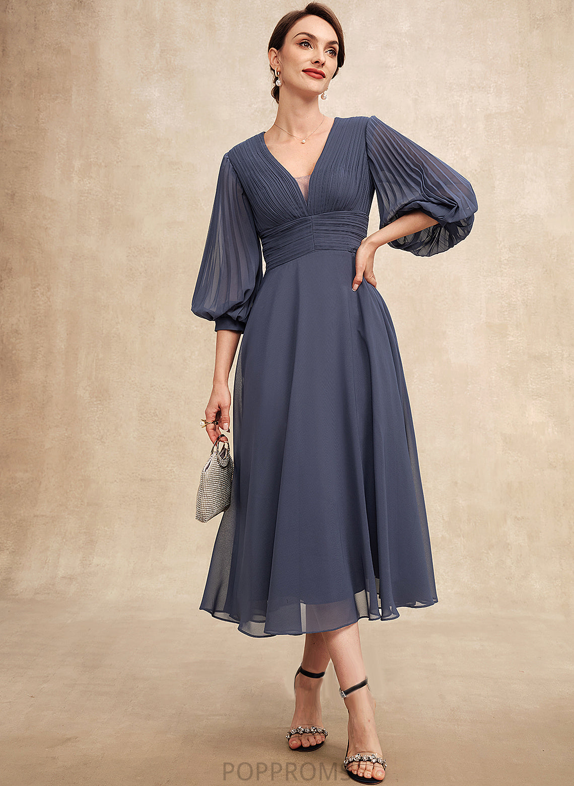 of Dress Mother Mother of the Bride Dresses Rylie V-neck Chiffon Bride A-Line the With Tea-Length Ruffle