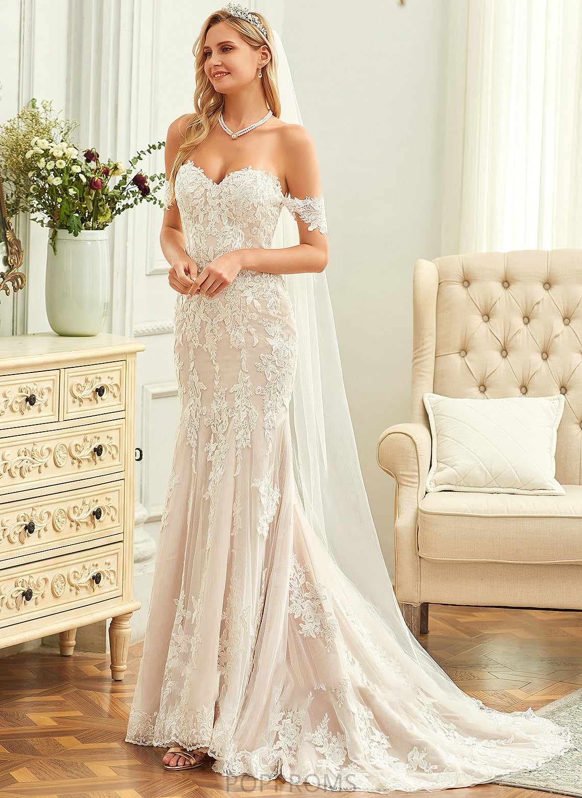 Lace Wedding Train Tabitha Trumpet/Mermaid Wedding Dresses Off-the-Shoulder Dress Court Tulle