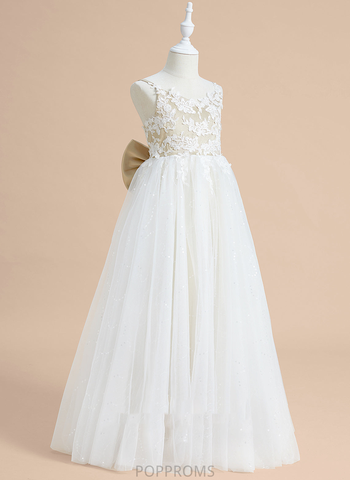 Floor-length V-neck Lace/Bow(s) With Dress - Flower Girl Dresses Virginia Ball-Gown/Princess Girl Sleeveless Satin/Tulle Flower