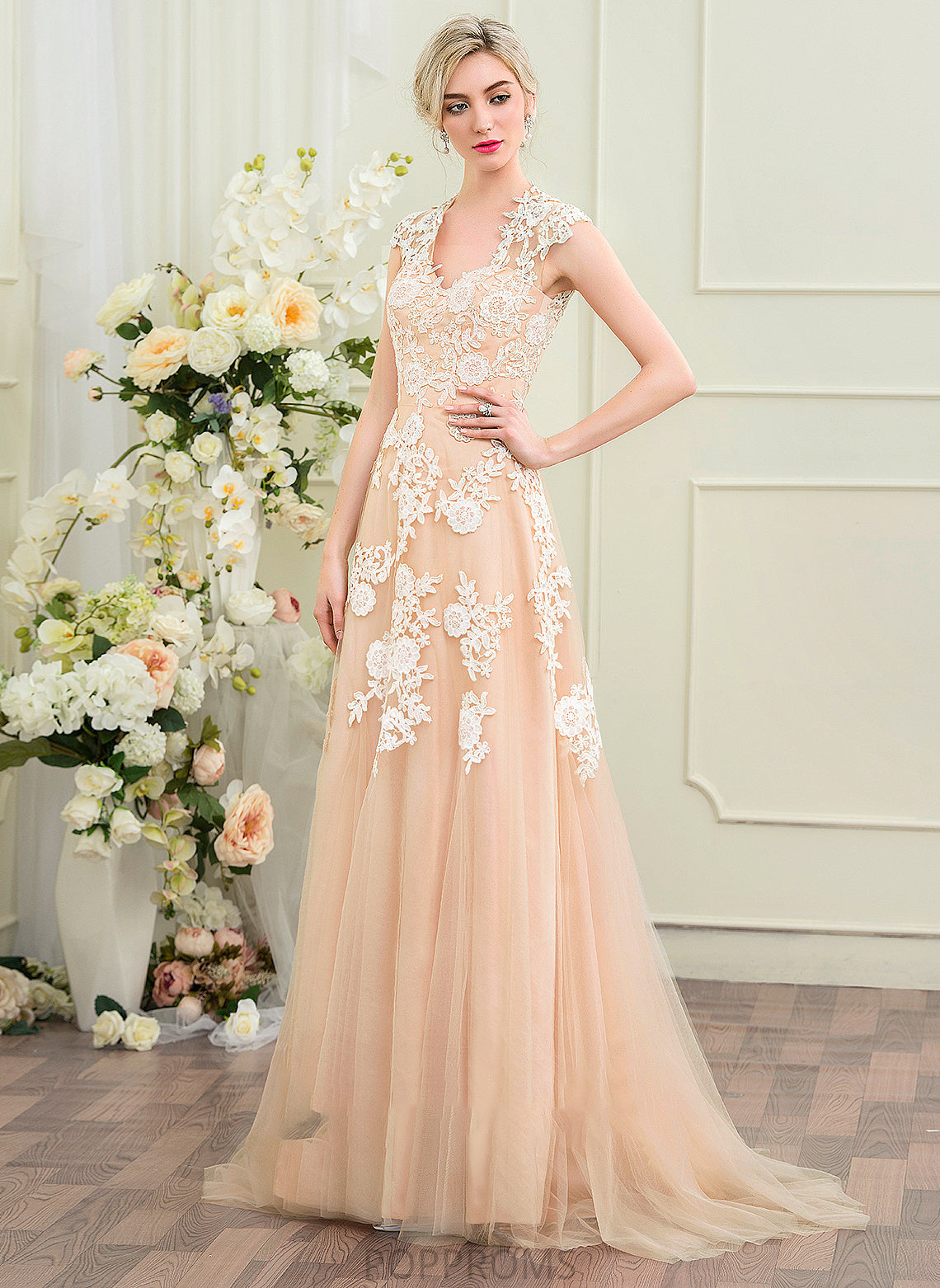 Tulle V-neck Dress Sweep Yvonne Wedding Dresses Wedding Train A-Line