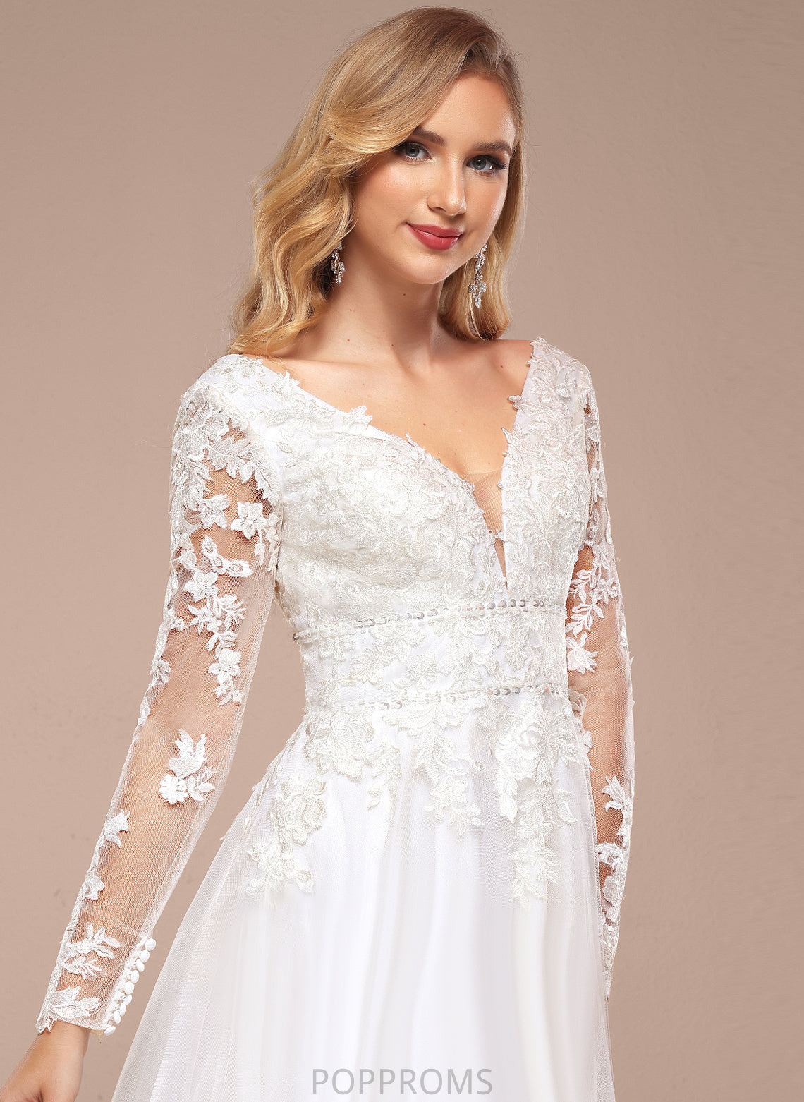 Lace A-Line Wedding Floor-Length Dress With Wedding Dresses Sequins Beading Tulle V-neck Charlee