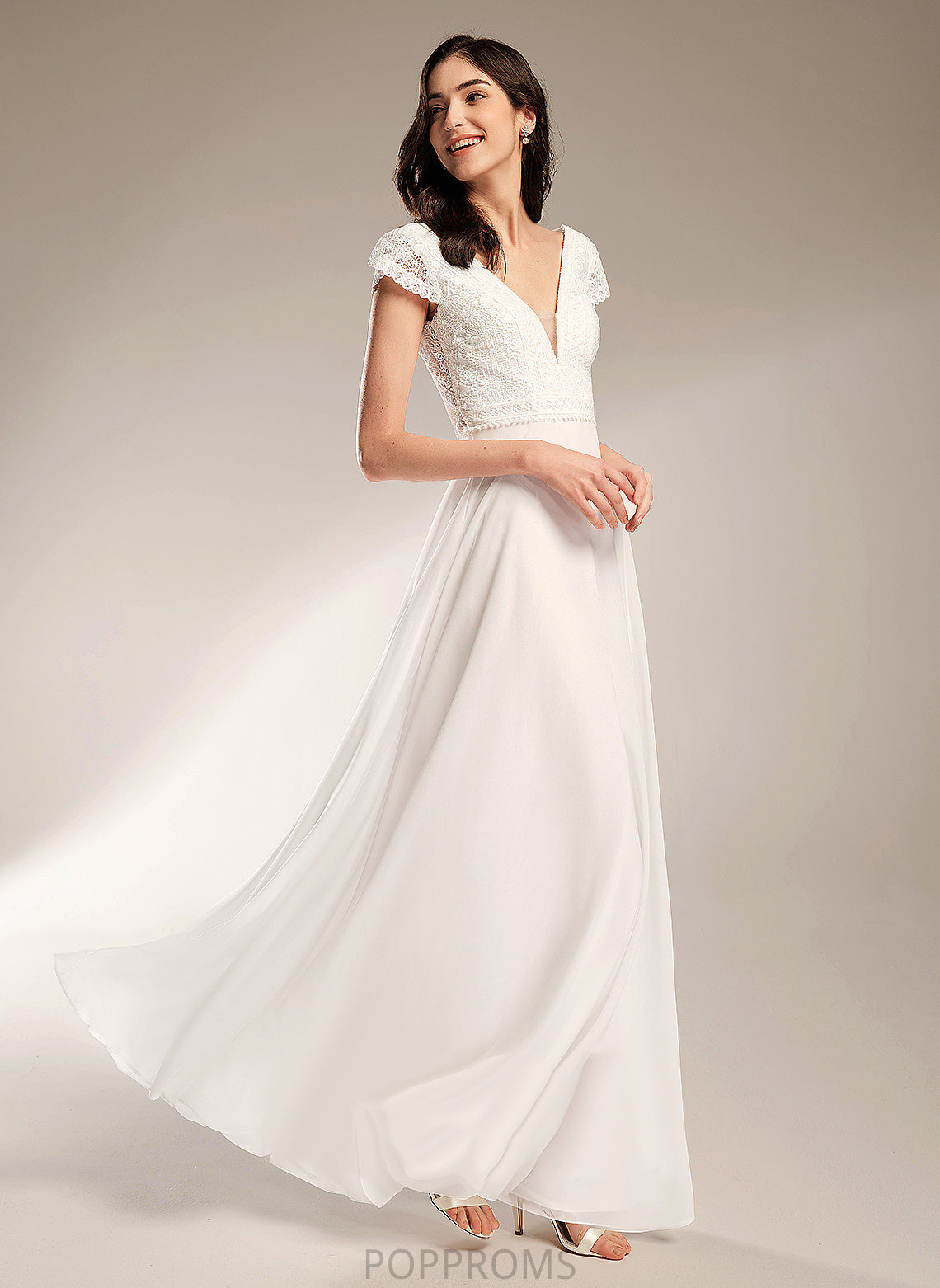 Dress Alisa Chiffon Lace Wedding Dresses A-Line V-neck Wedding Floor-Length