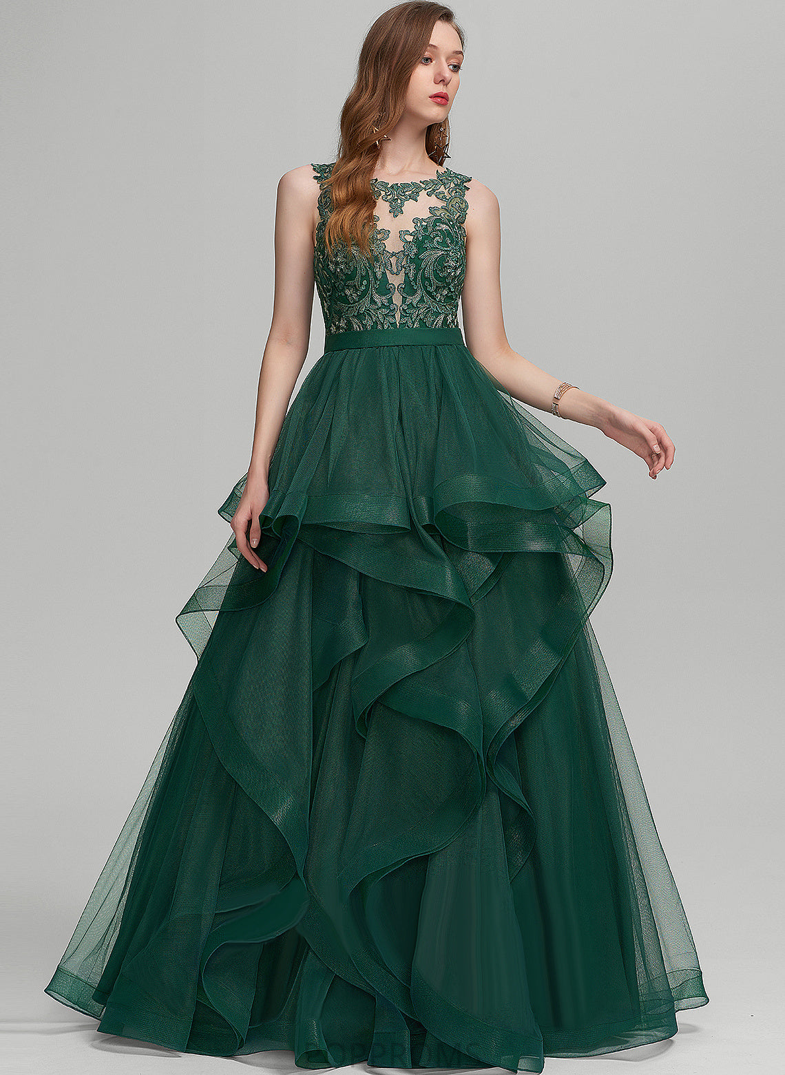 Scoop Lace Ball-Gown/Princess Floor-Length Renee Prom Dresses Illusion Tulle